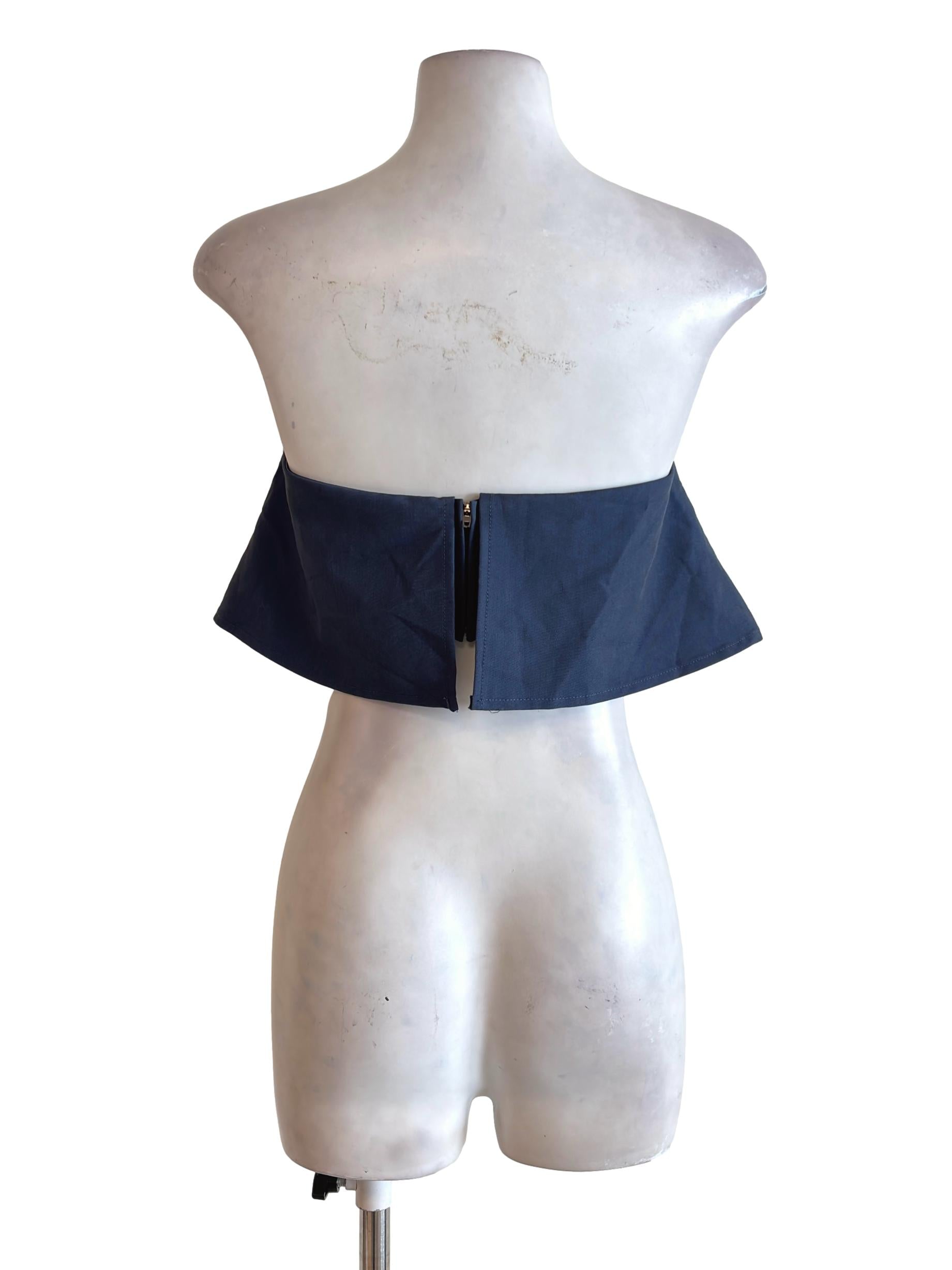 Navy Blue Cropped Strapless Top YHF