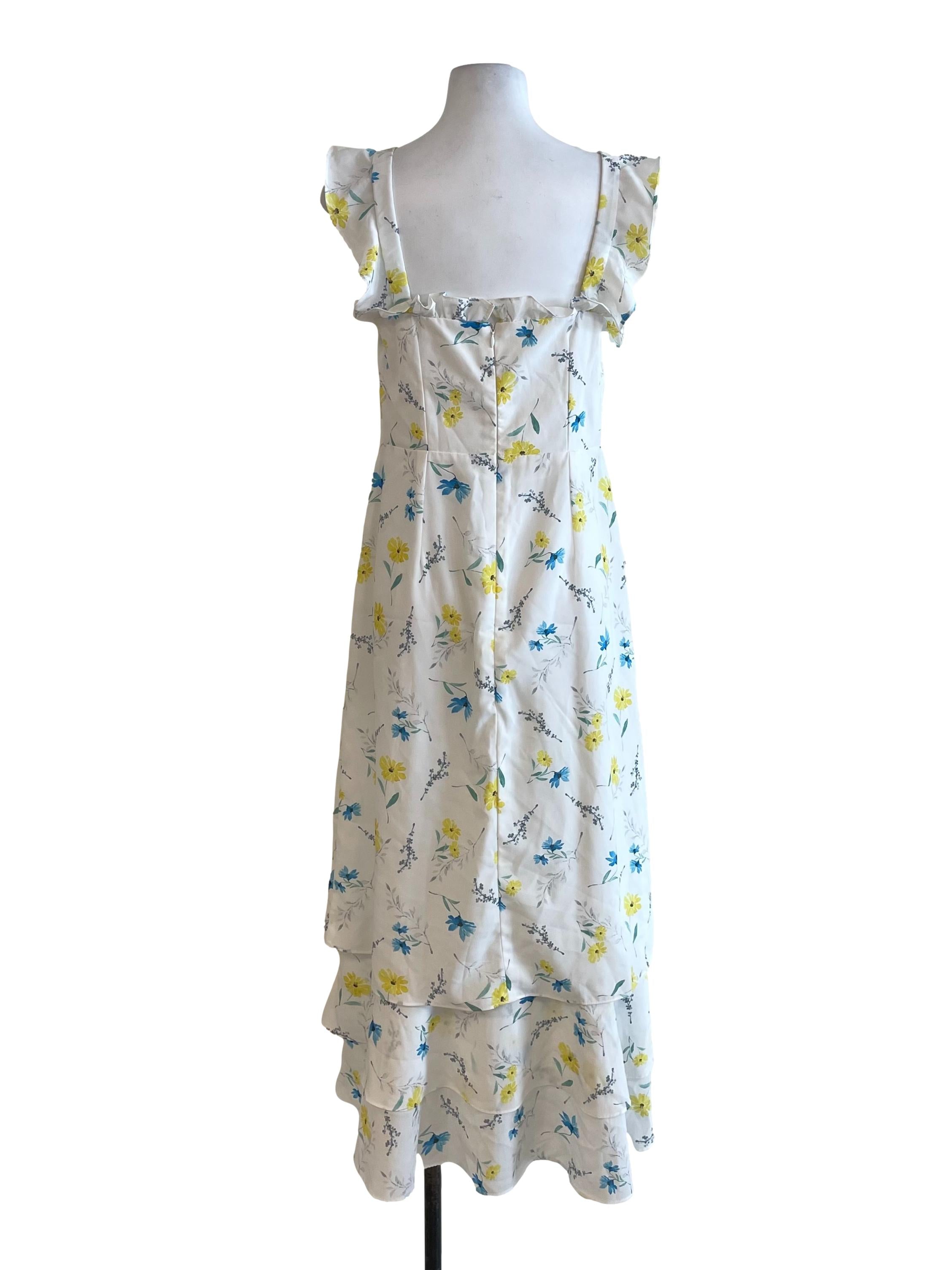 White Floral Ruffled Sun Dress
