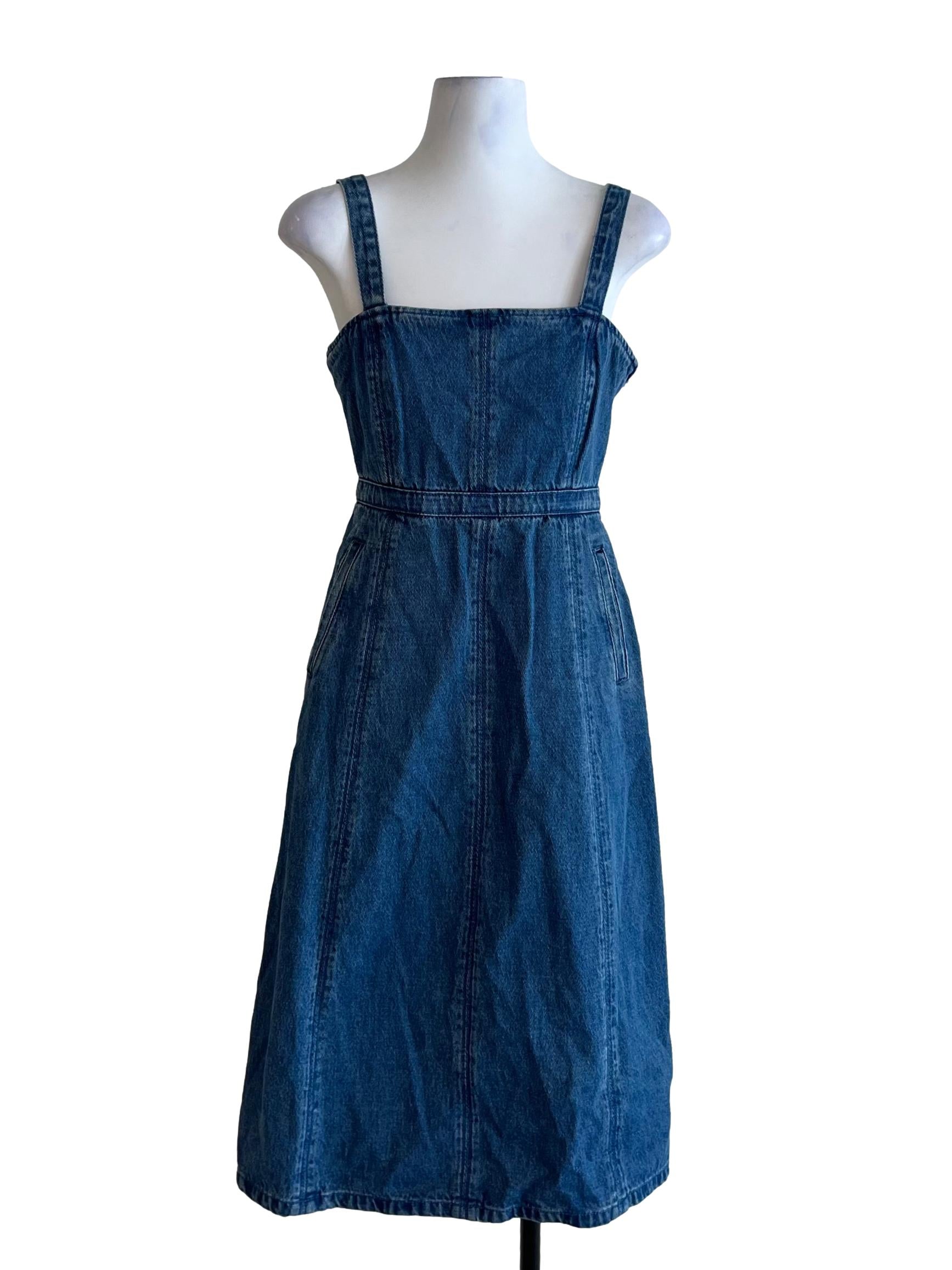 Blue Denim Square Neckline A-Line Dress
