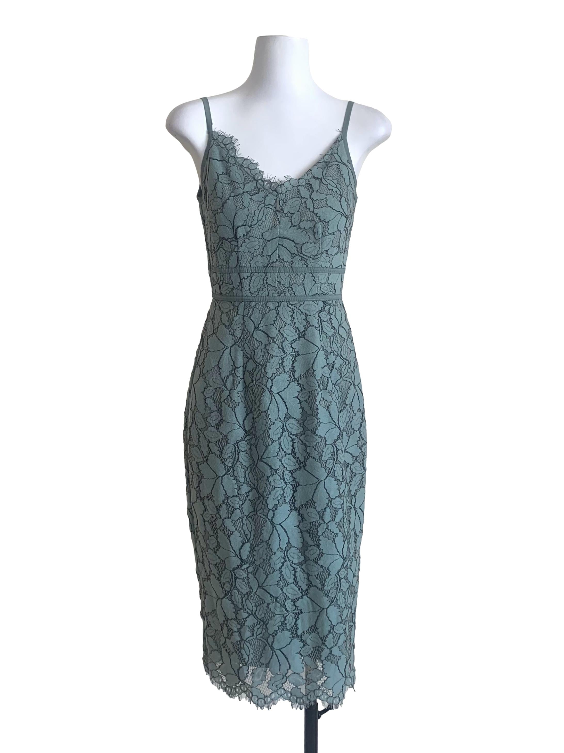 Teal Green Lace Pattern Sheath Dress