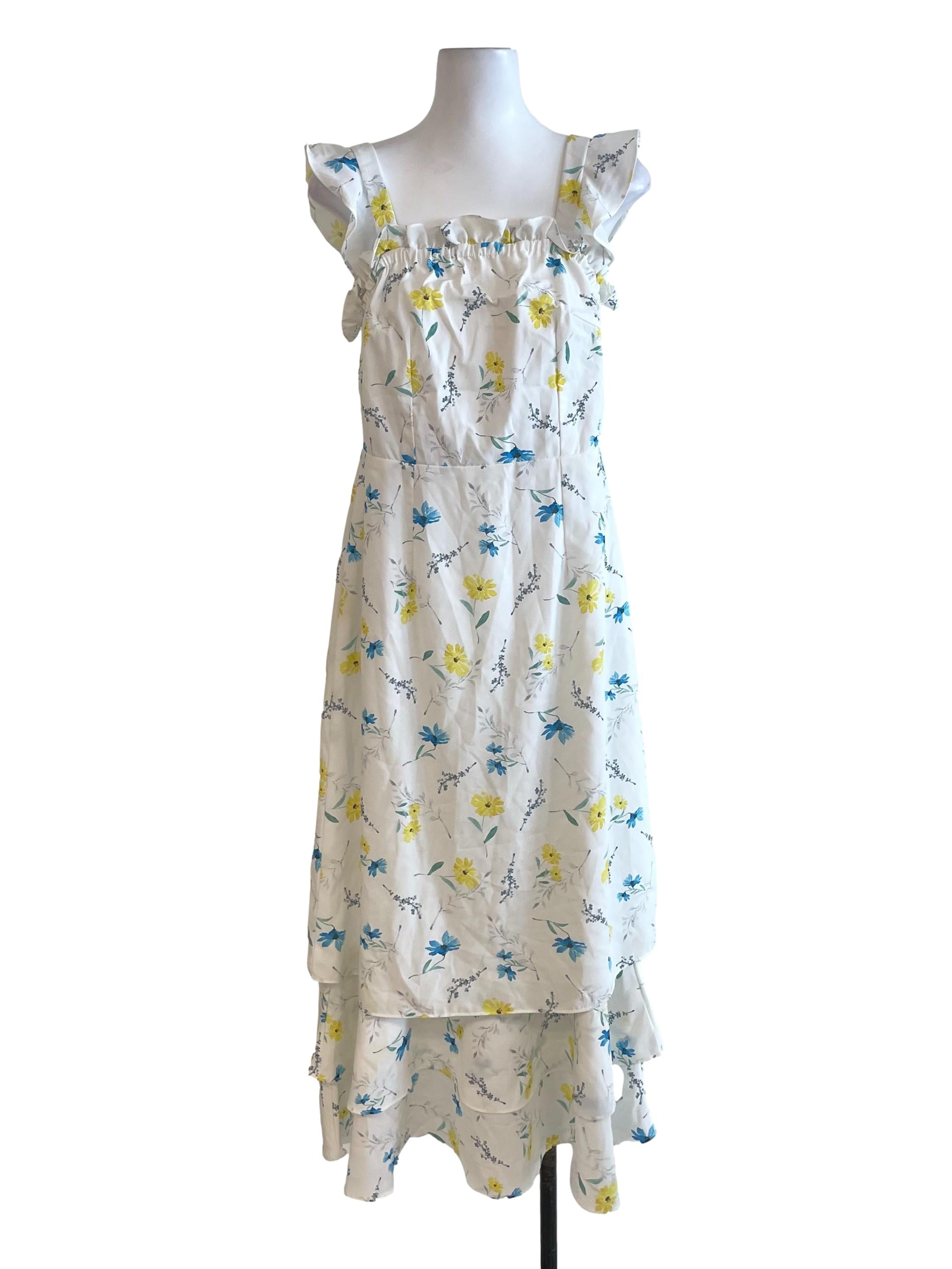 White Floral Ruffled Sun Dress