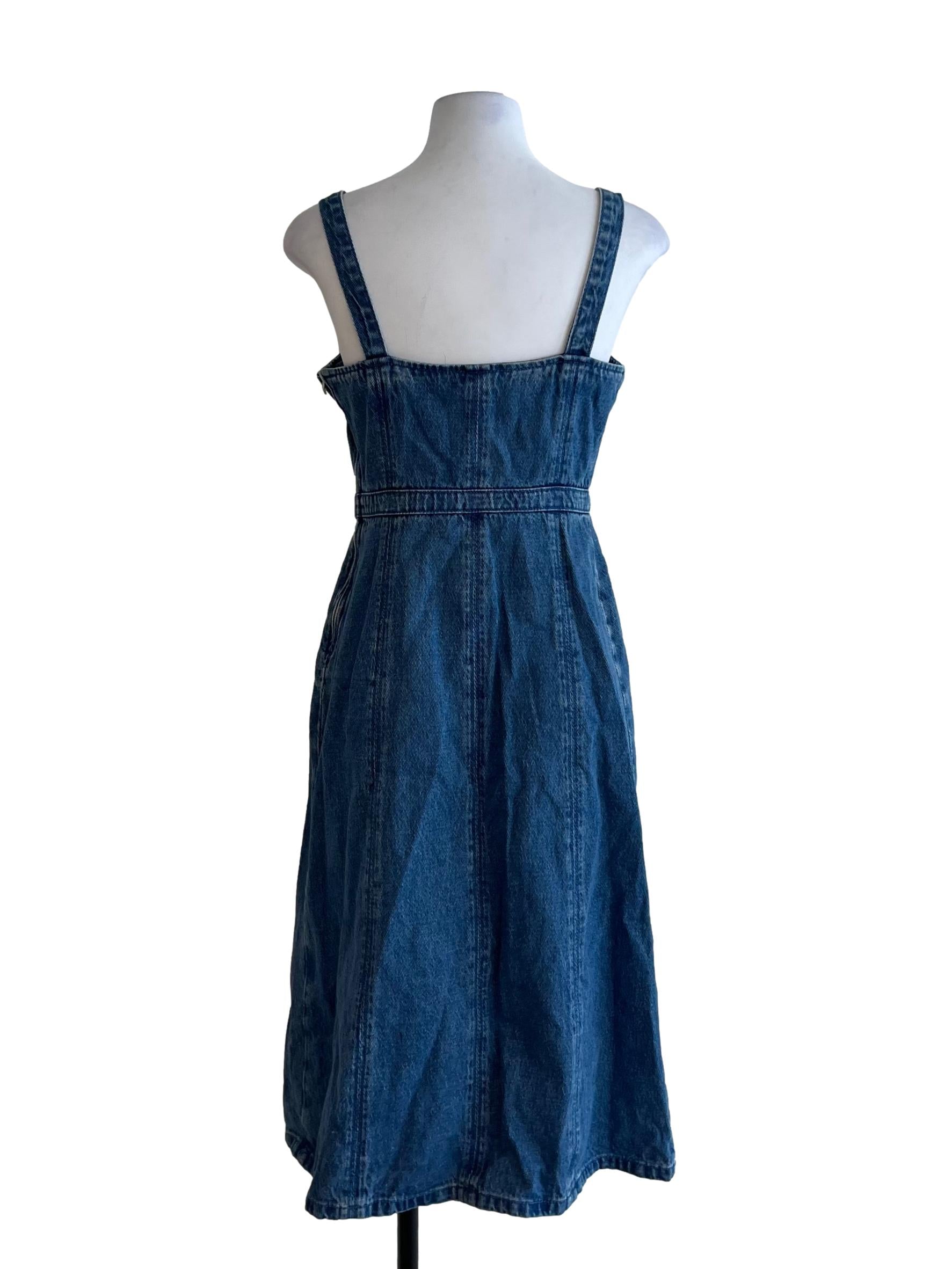 Blue Denim Square Neckline A-Line Dress