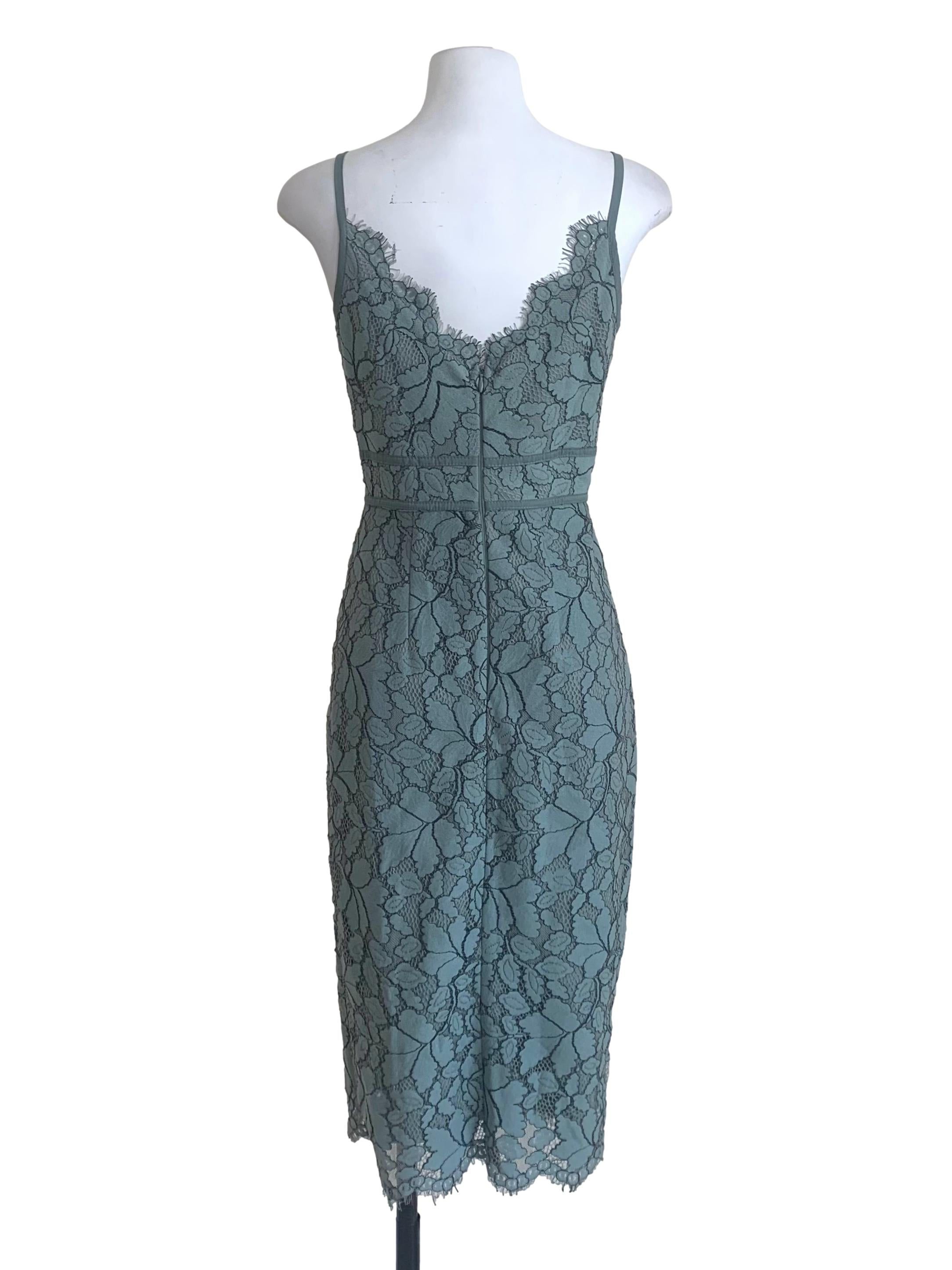 Teal Green Lace Pattern Sheath Dress