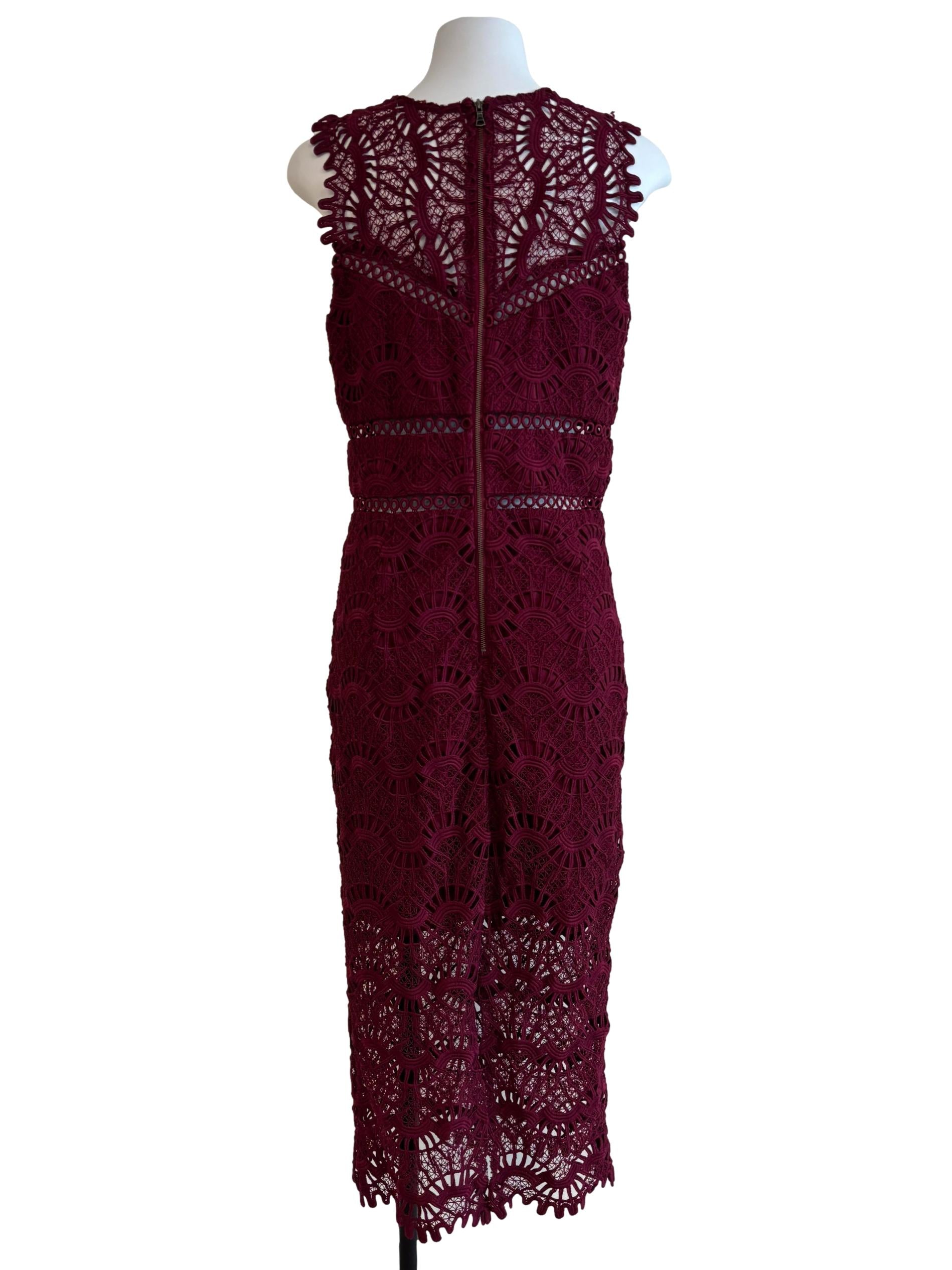 Maroon Lined Pencil Lace Dress