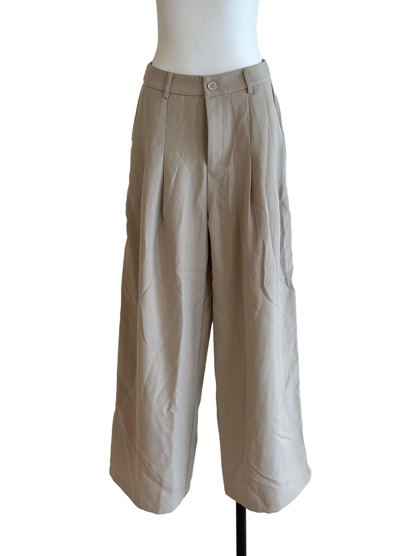 Beige Wide Leg Pants