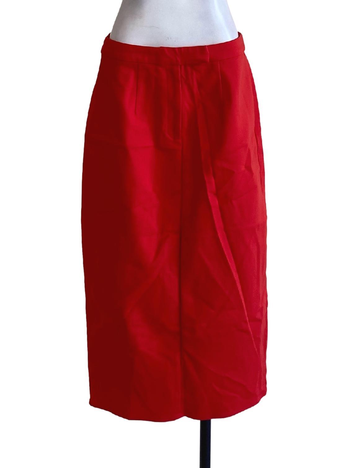 Crimson Red Buttoned Long Sheath Skirt LB