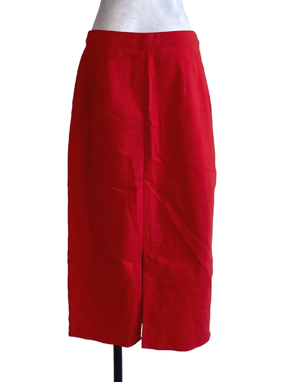 Crimson Red Buttoned Long Sheath Skirt LB