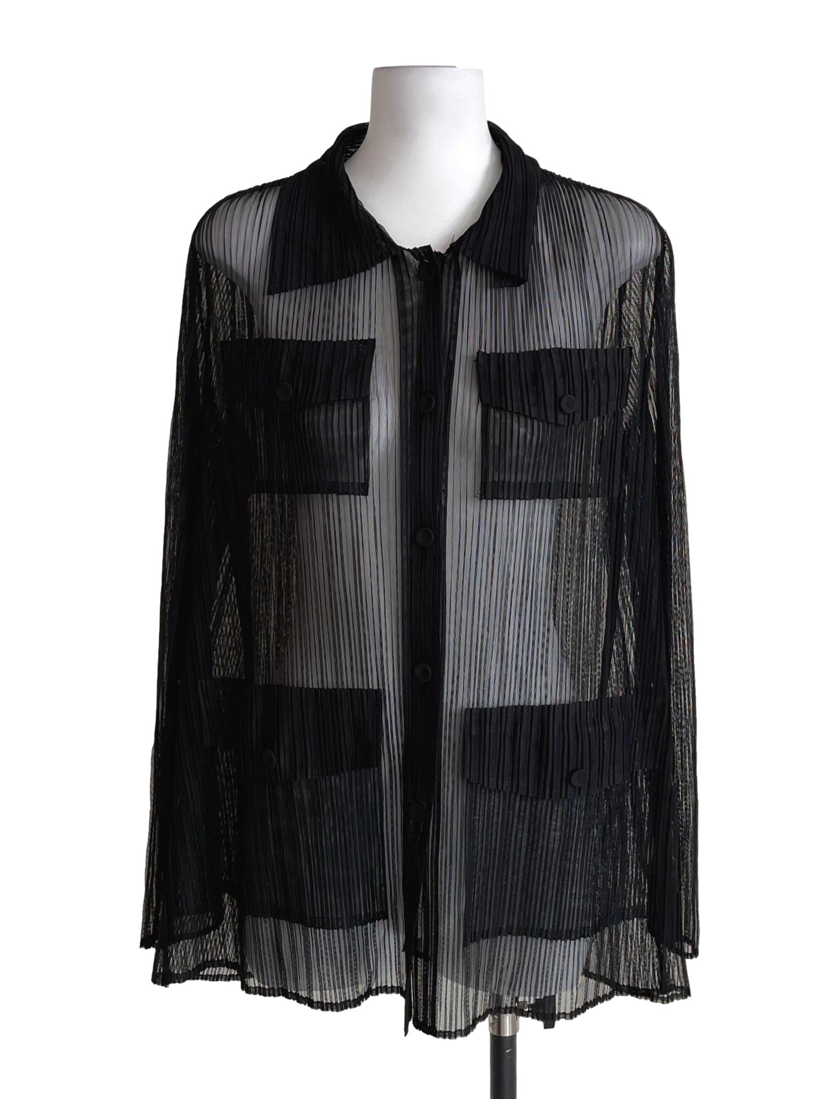 Black Accordion Mesh Sheer Shirt LB