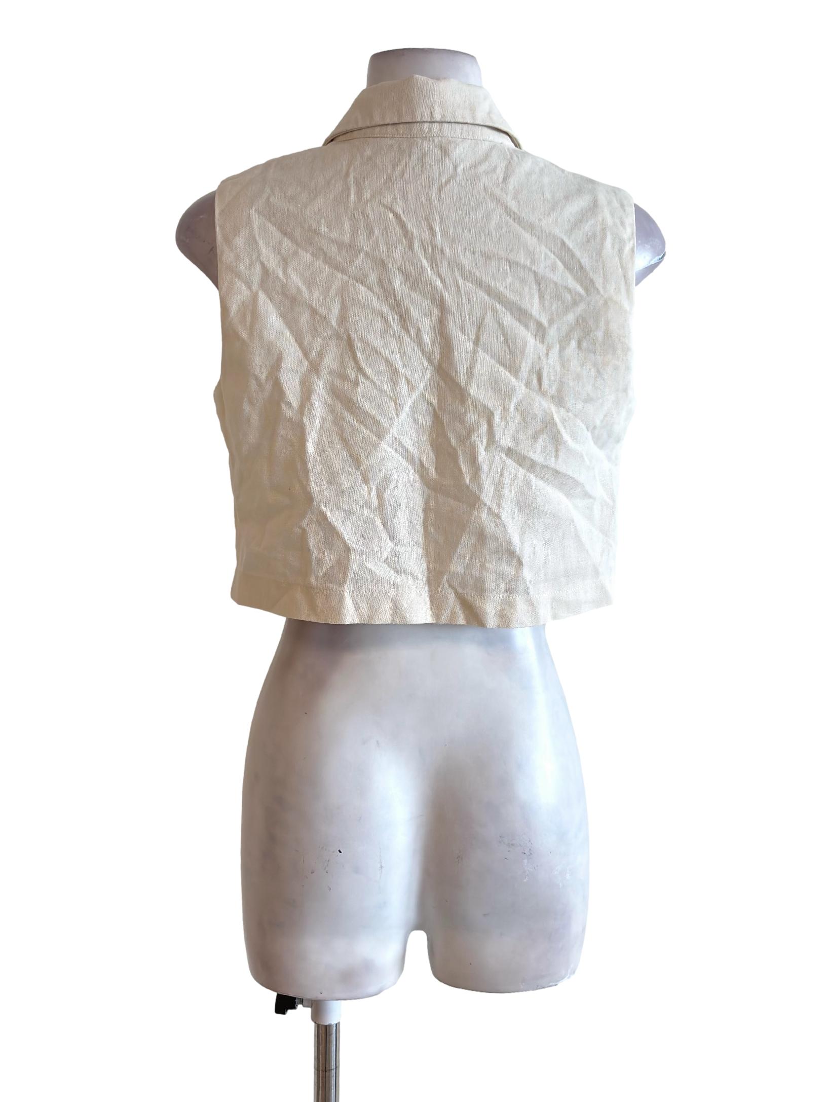 Beige Unlined Collared Cropped Vest