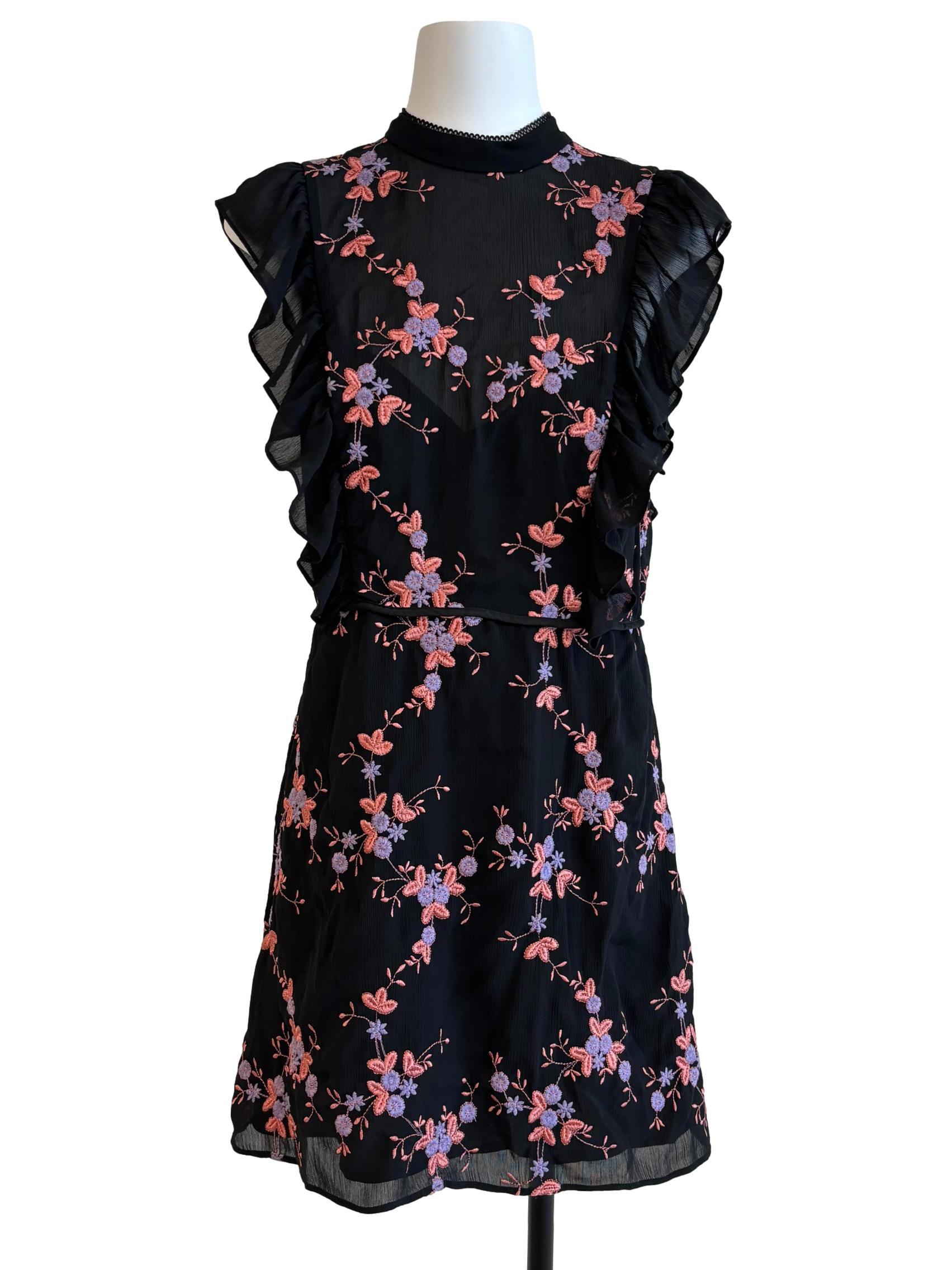 Jade Black Embroidered Flower Dress