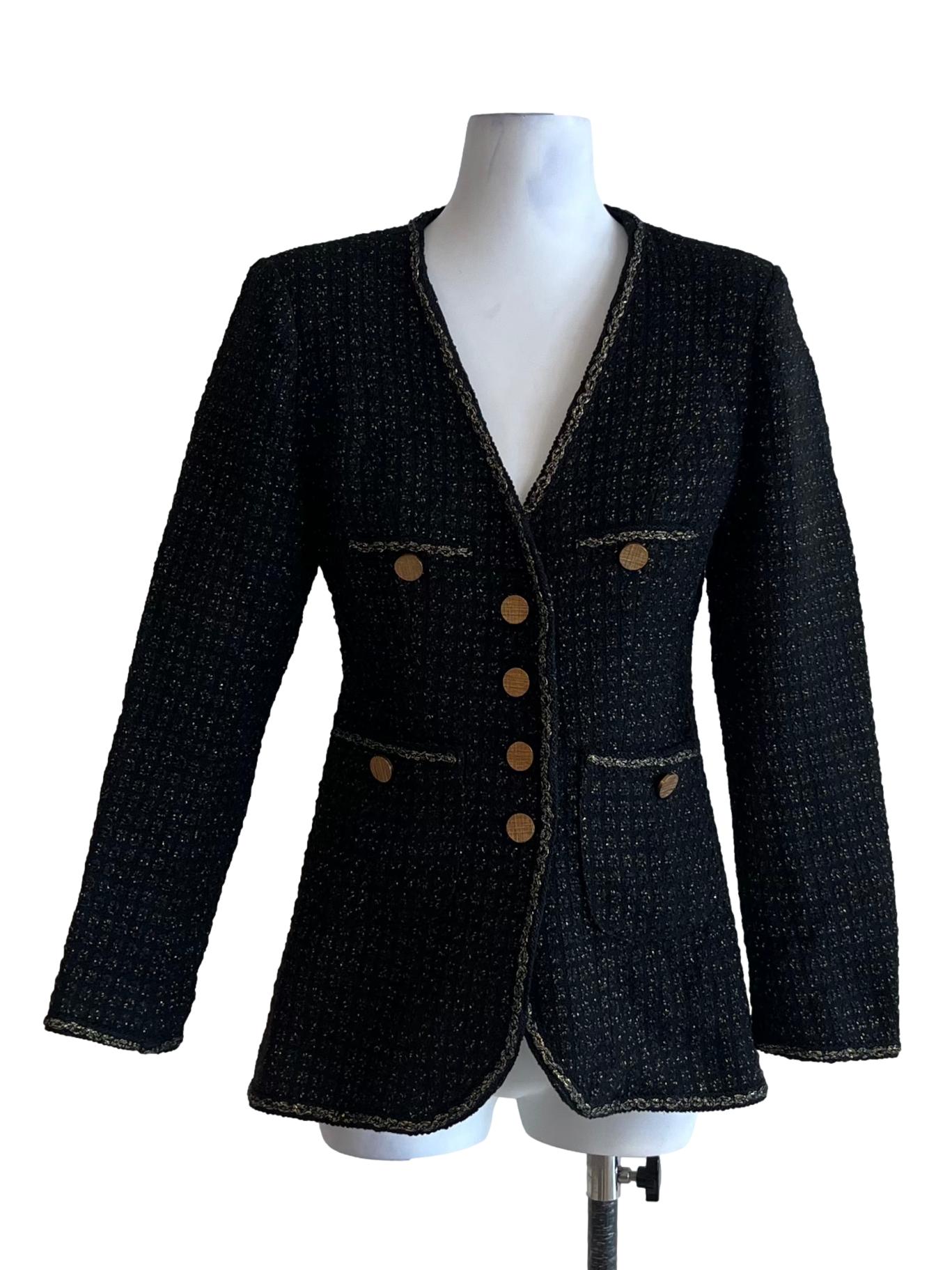 Black Tweed Single-Breasted Blazer