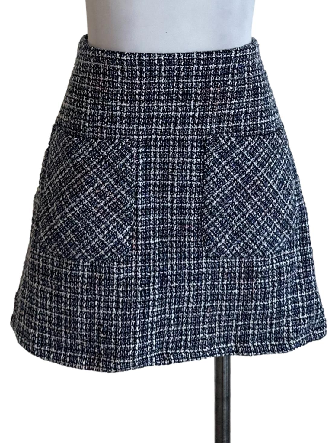 Dark Blue Tweed Textured Pocket Mini Skirt