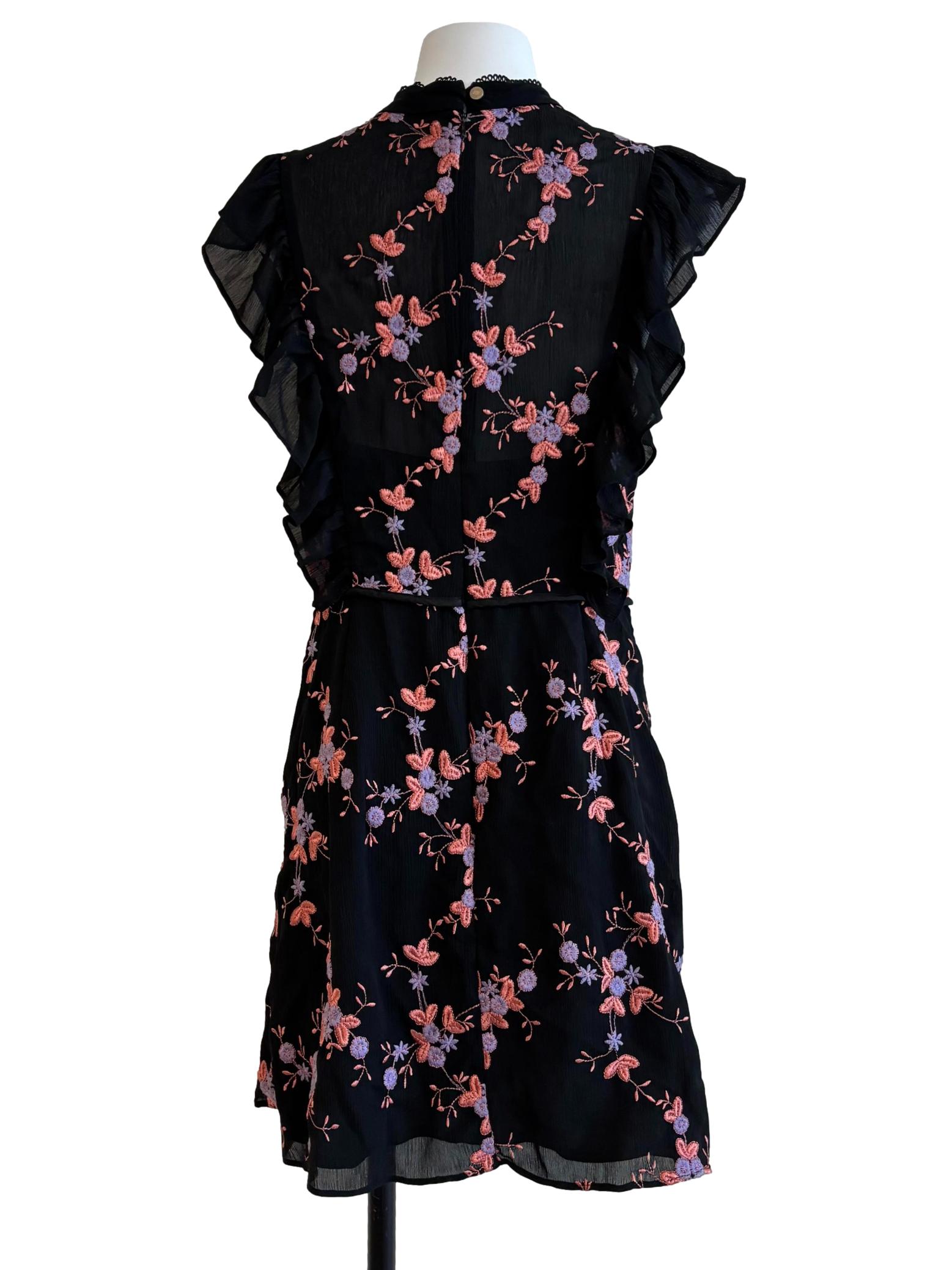 Jade Black Embroidered Flower Dress
