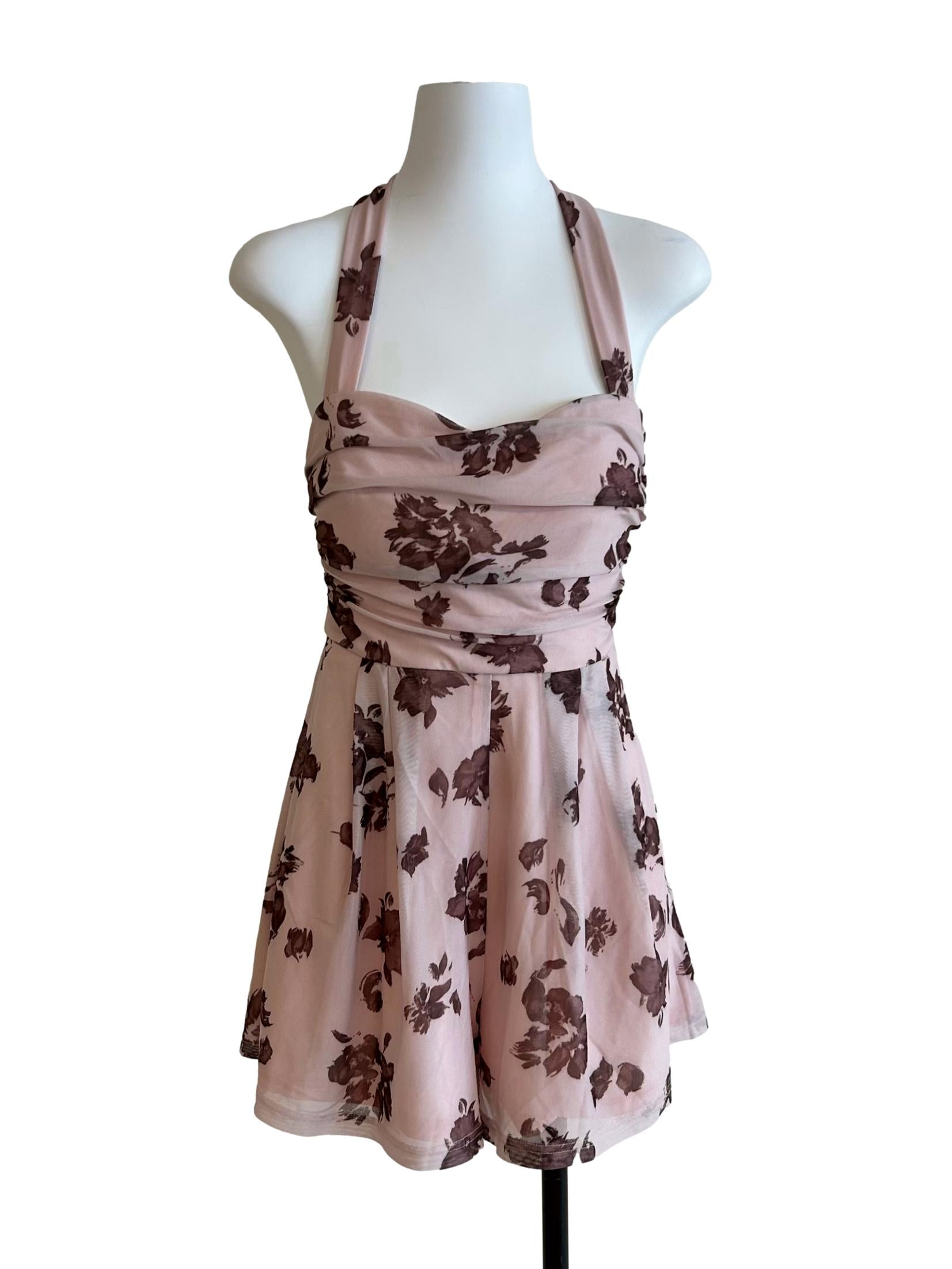 Rose Pink Floral Mesh Rompers