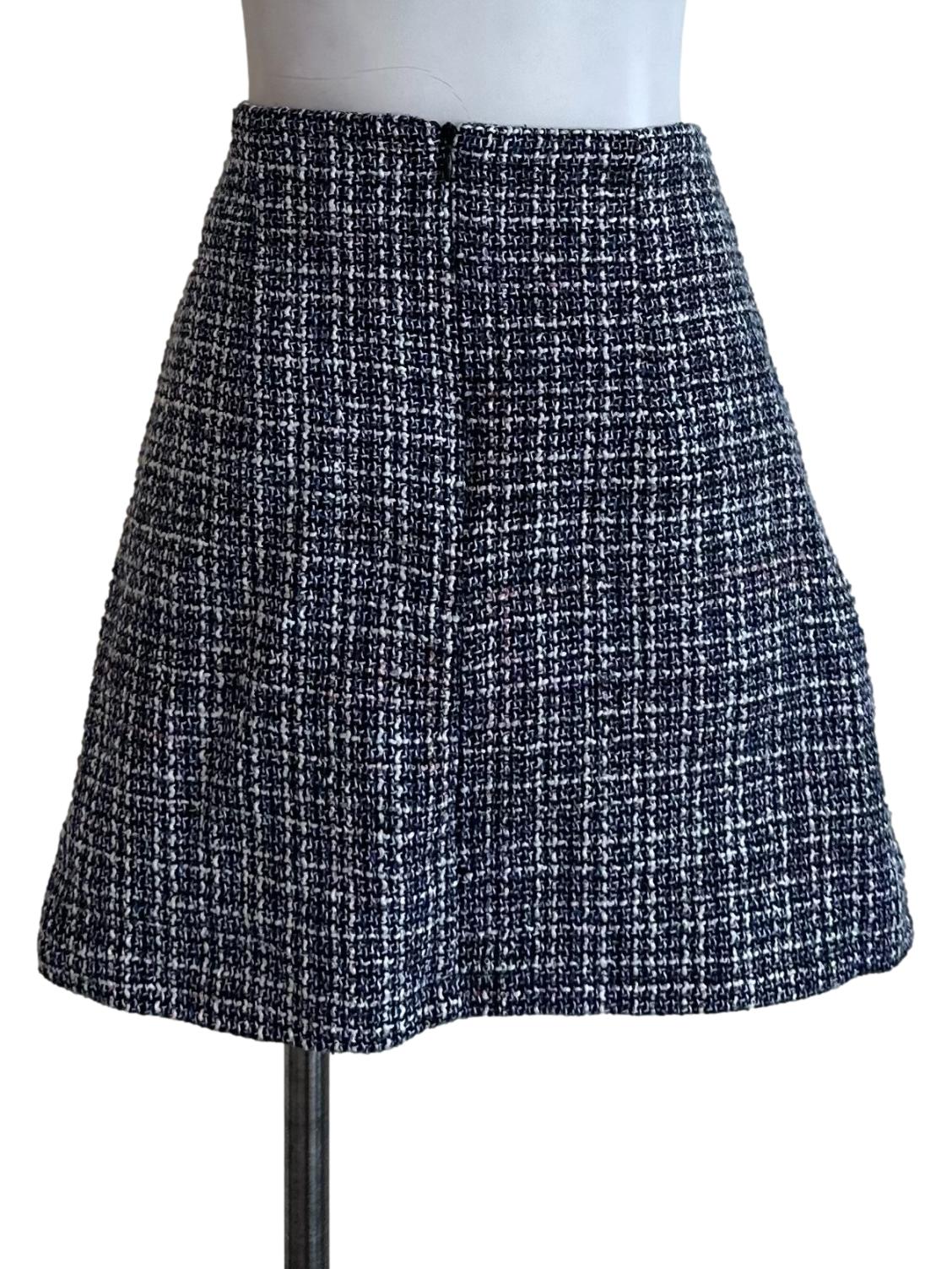 Dark Blue Tweed Textured Pocket Mini Skirt