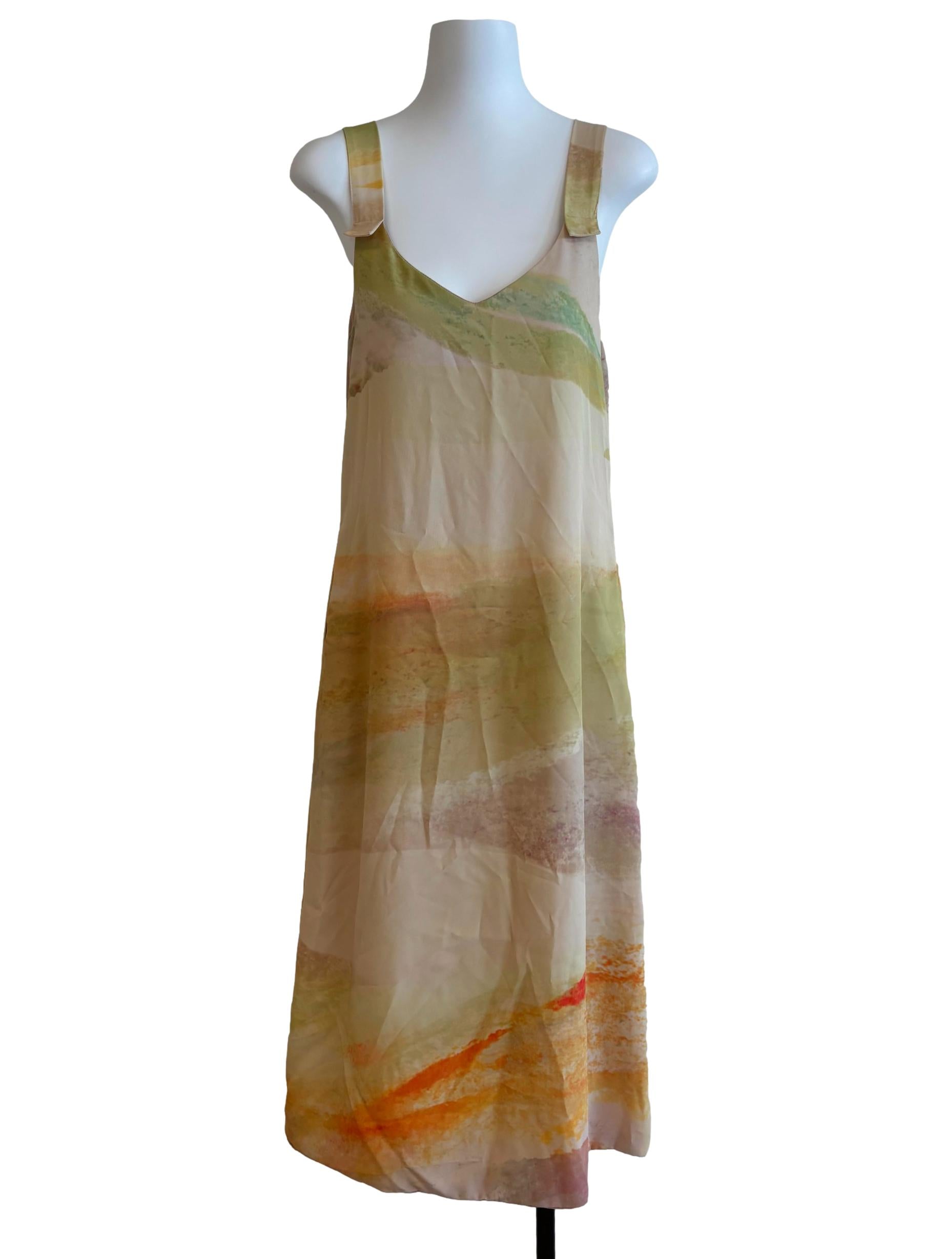 Almond Beige Marble Apron Neck Dress