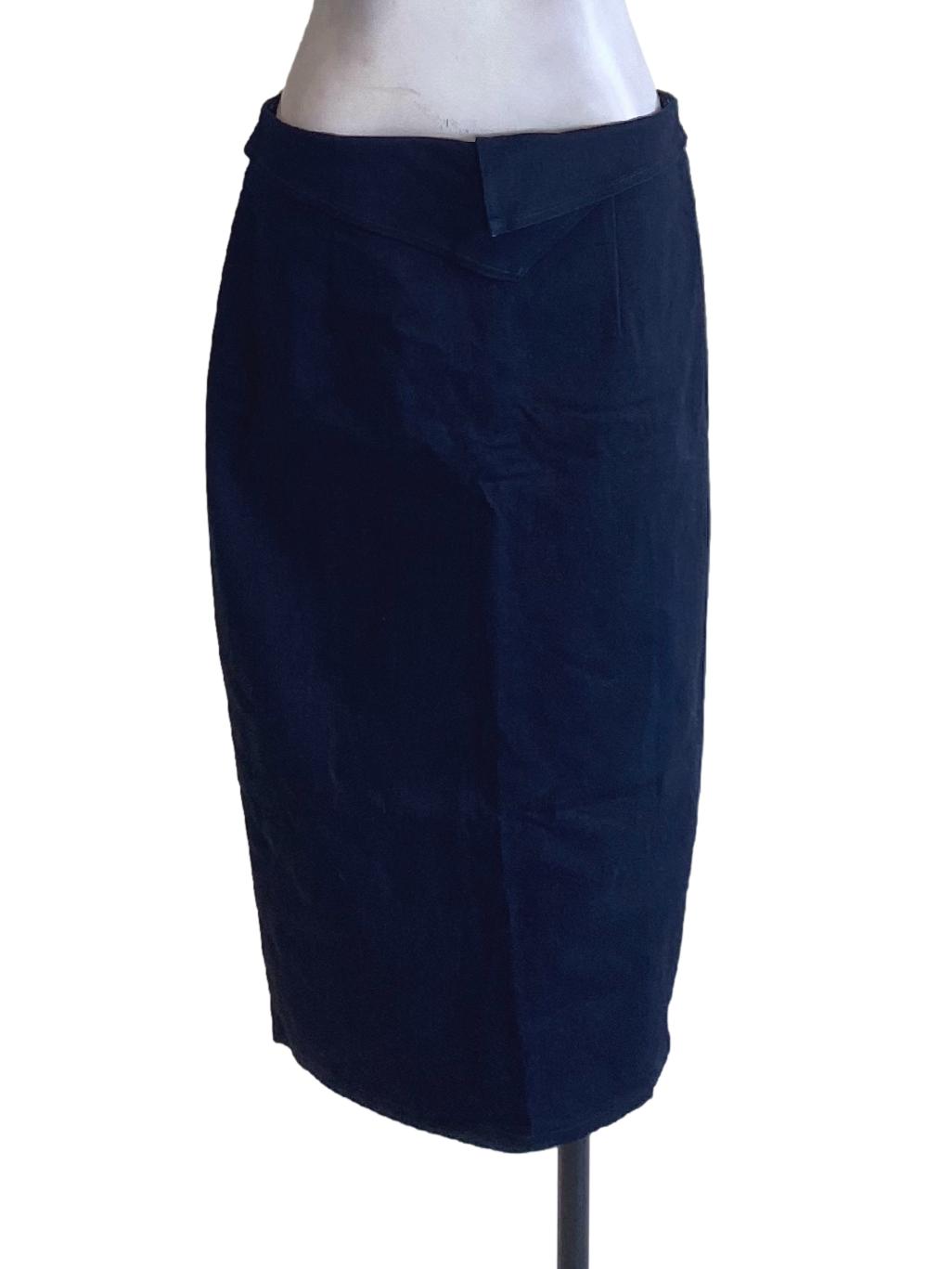 Dark Denim Blue High Waisted Zipped Pencil Skirt LB
