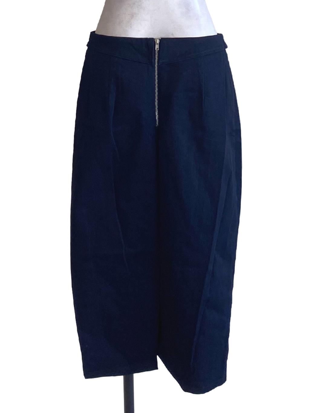 Dark Denim Blue High Waisted Zipped Pencil Skirt LB