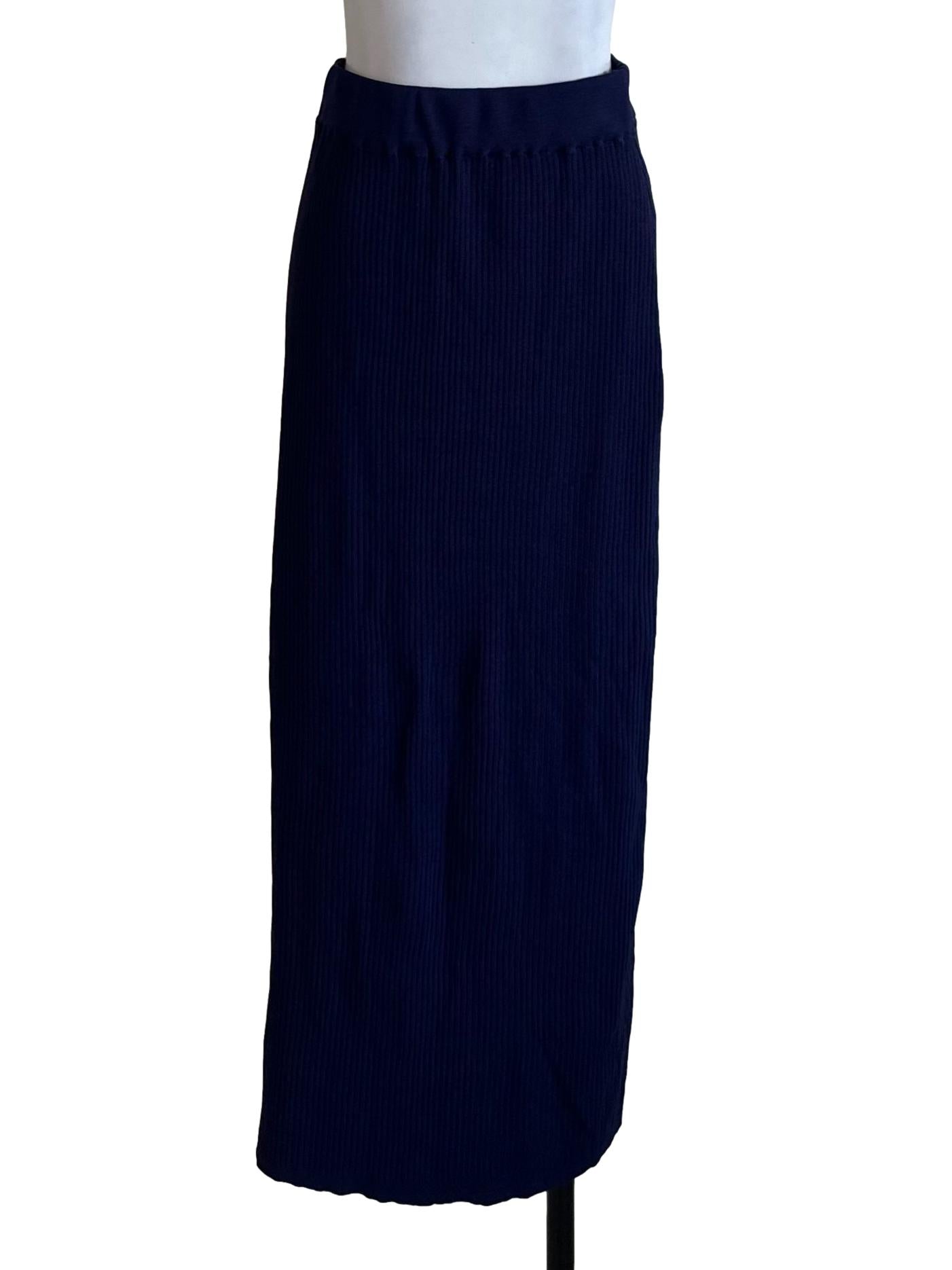 Navy Blue Knit Slit Skirt