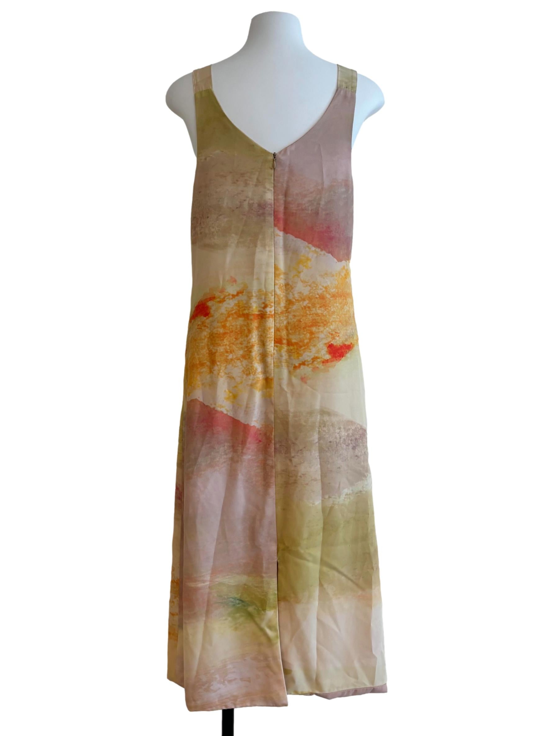 Almond Beige Marble Apron Neck Dress