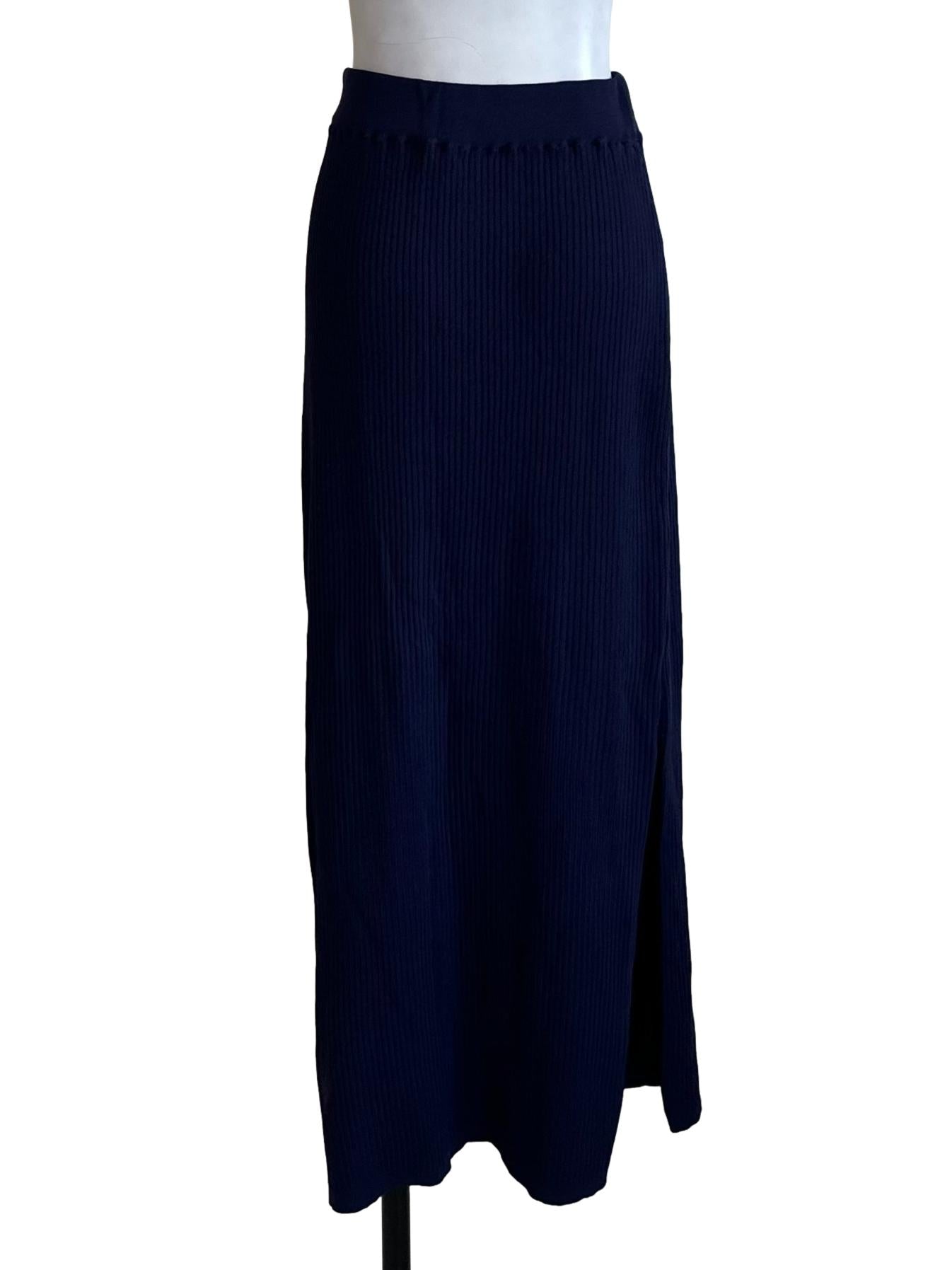 Navy Blue Knit Slit Skirt