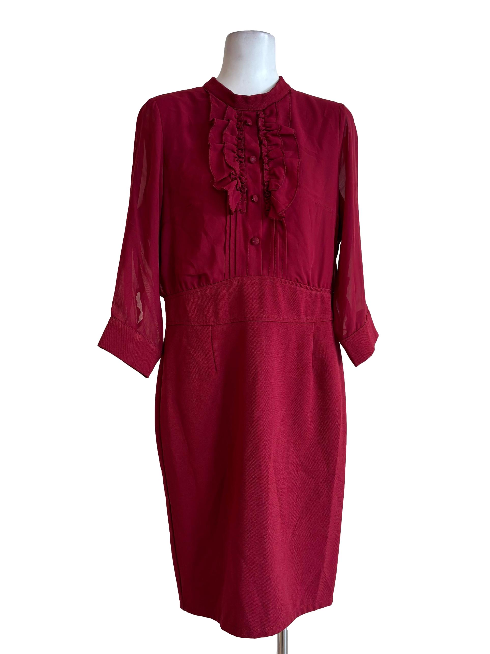 Red Long Sleeve Midi Dress