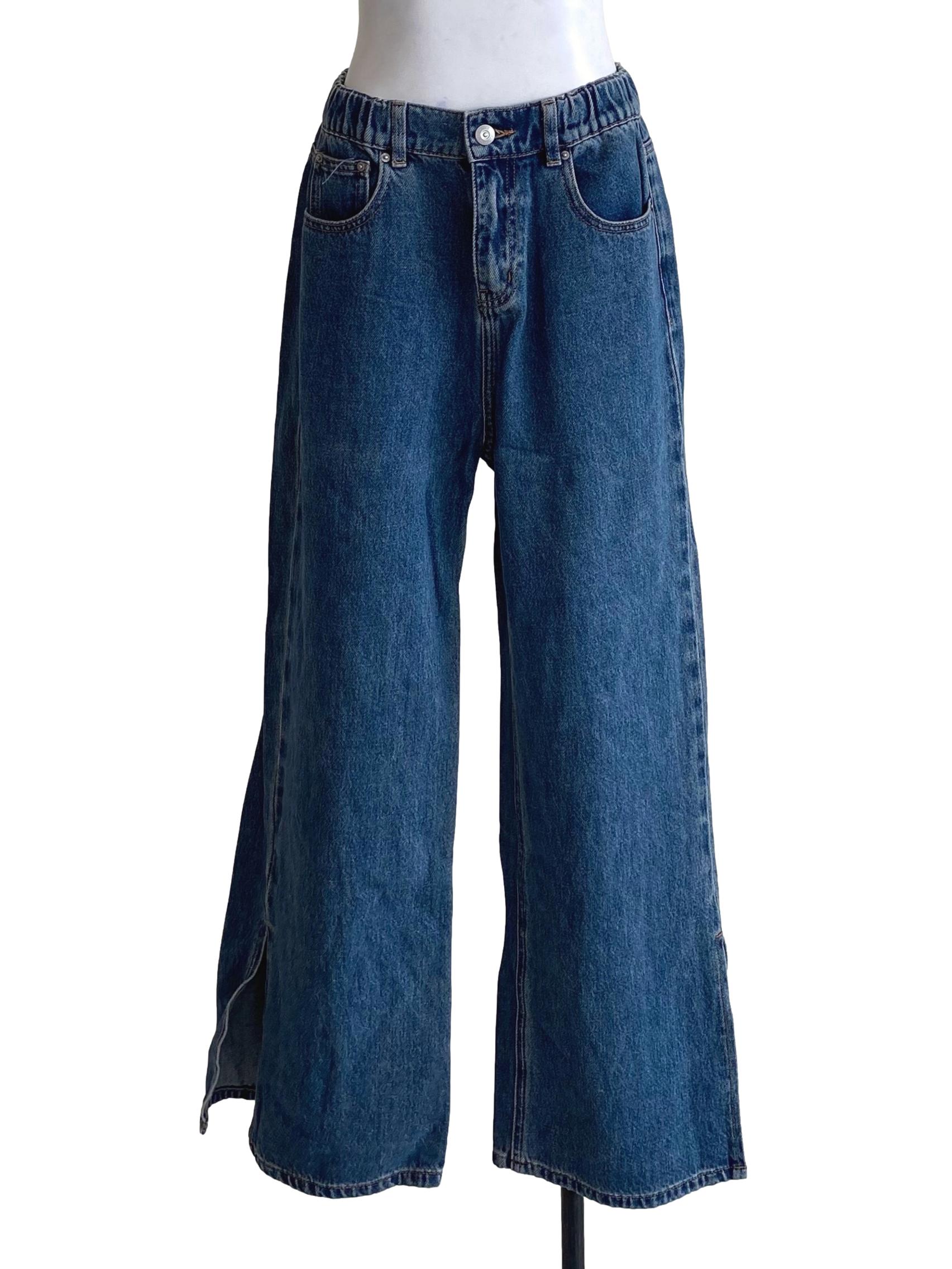 Warm Denim Blue Side Slits Jeans