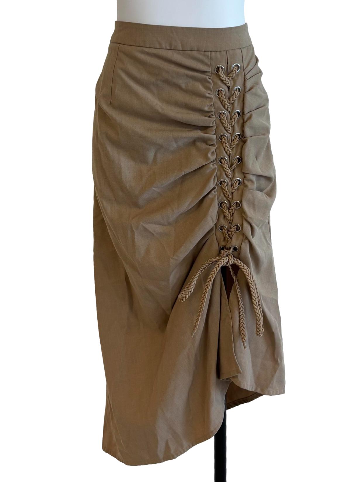 Tortilla Brown Ruched Midi Skirt