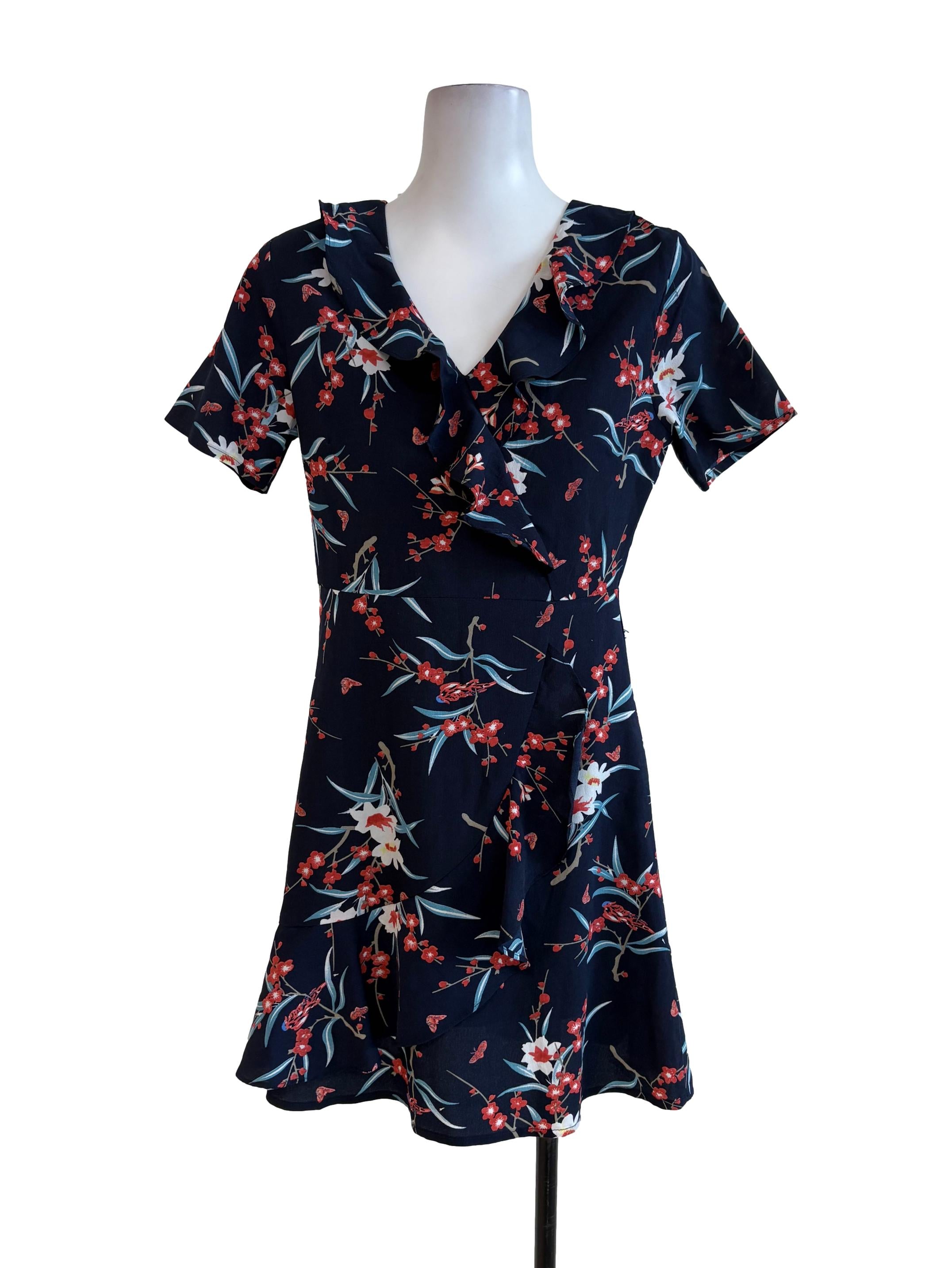 Blue Floral Ruffled Mini Dress