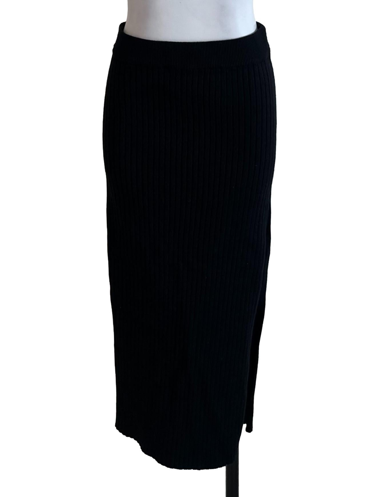 Raven Black Knit Slit Skirt