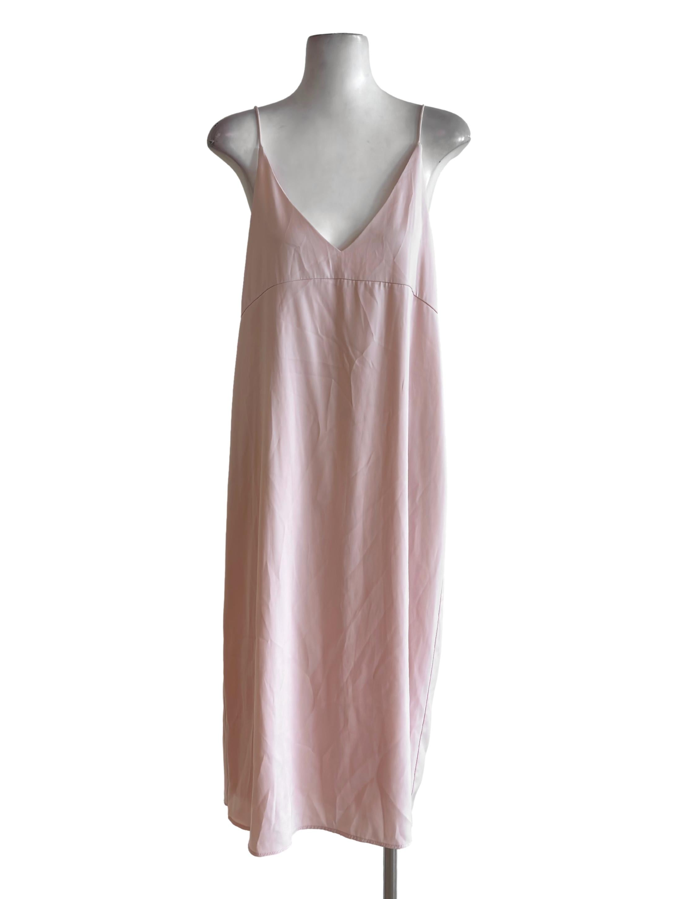 Peach Pink Deep V Neck Slip Dress TTR