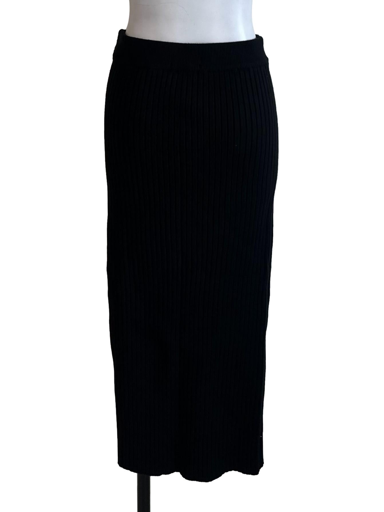 Raven Black Knit Slit Skirt