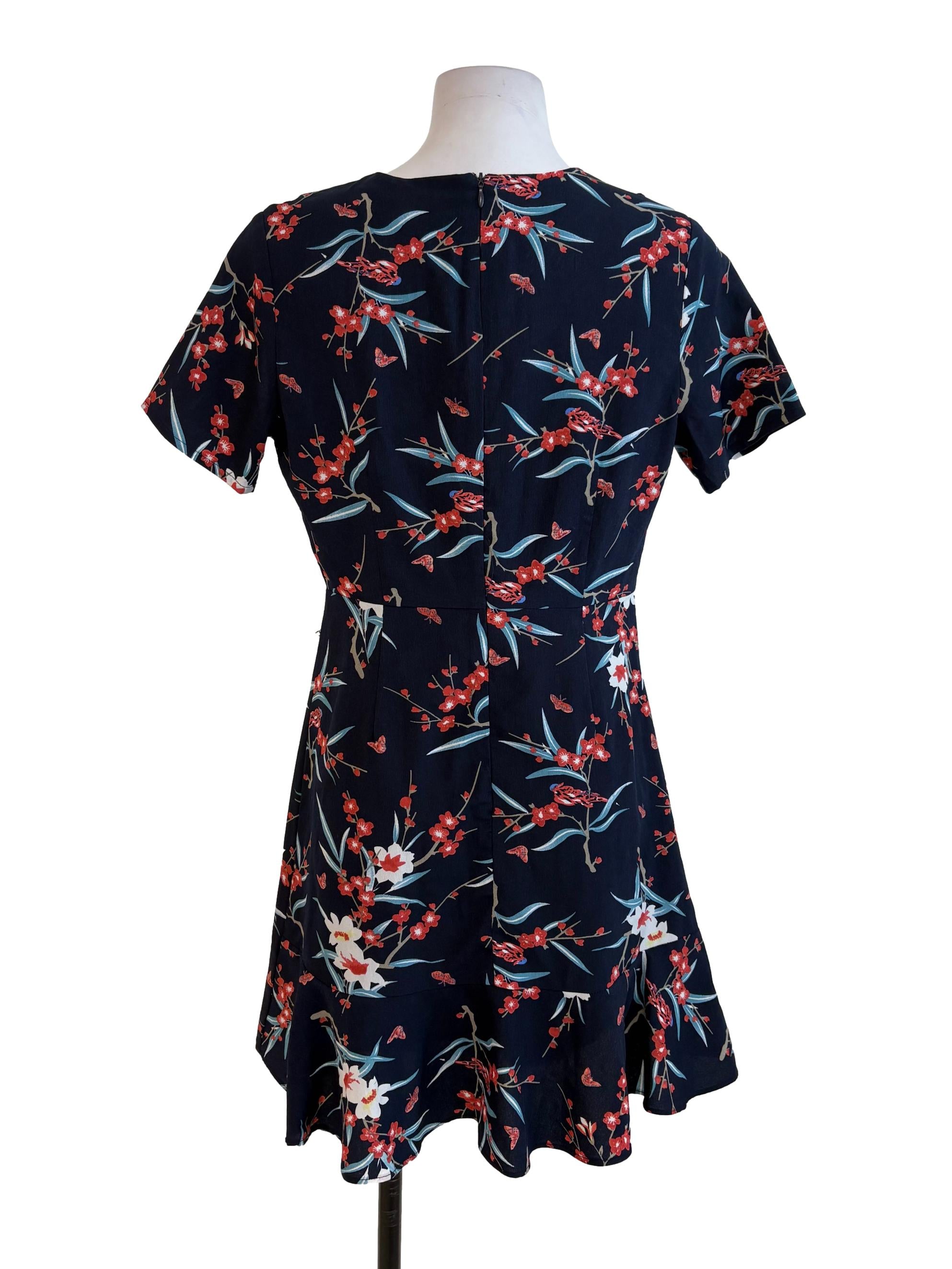 Blue Floral Ruffled Mini Dress