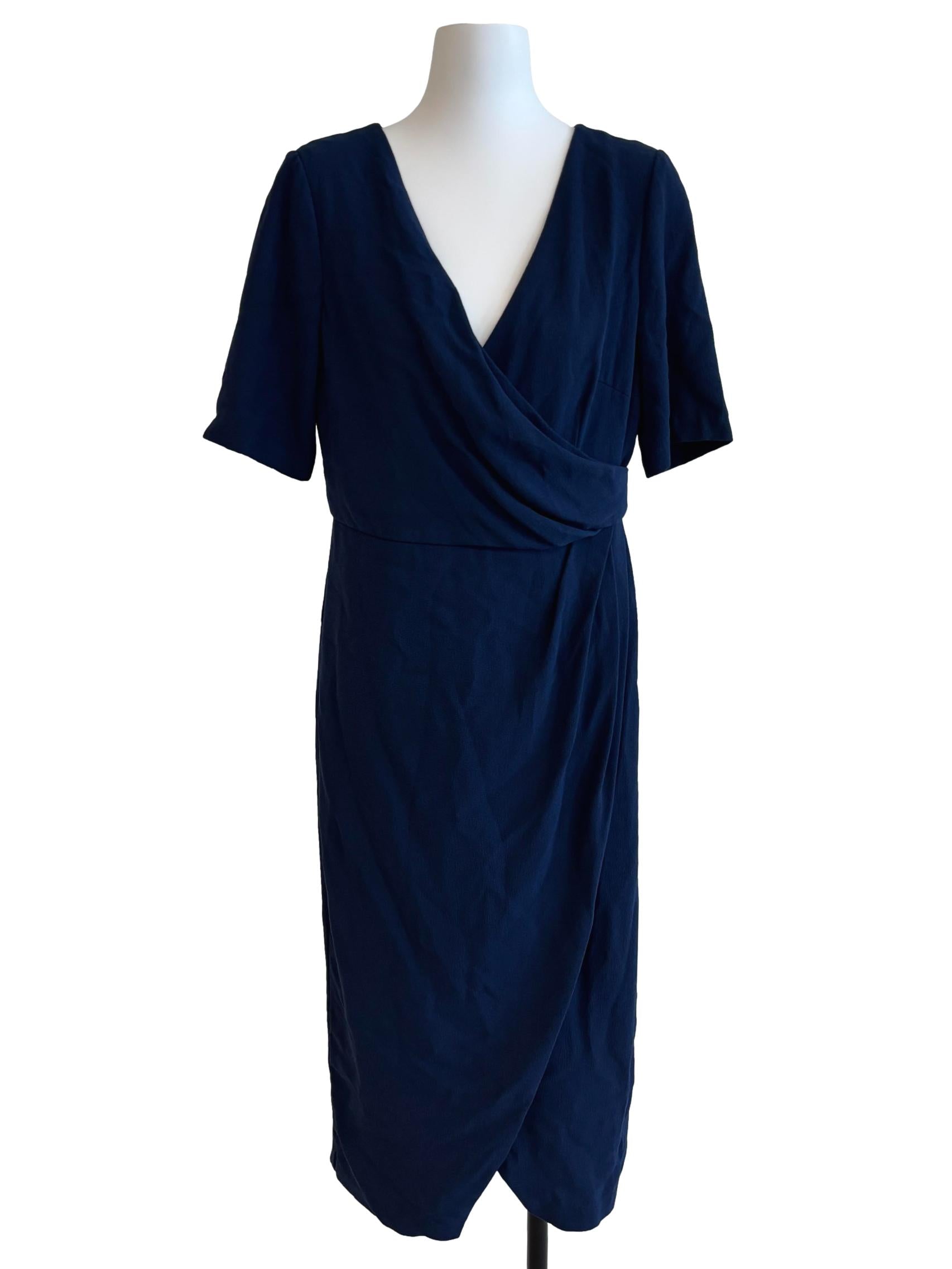Navy Blue Surplice Sheath Dress