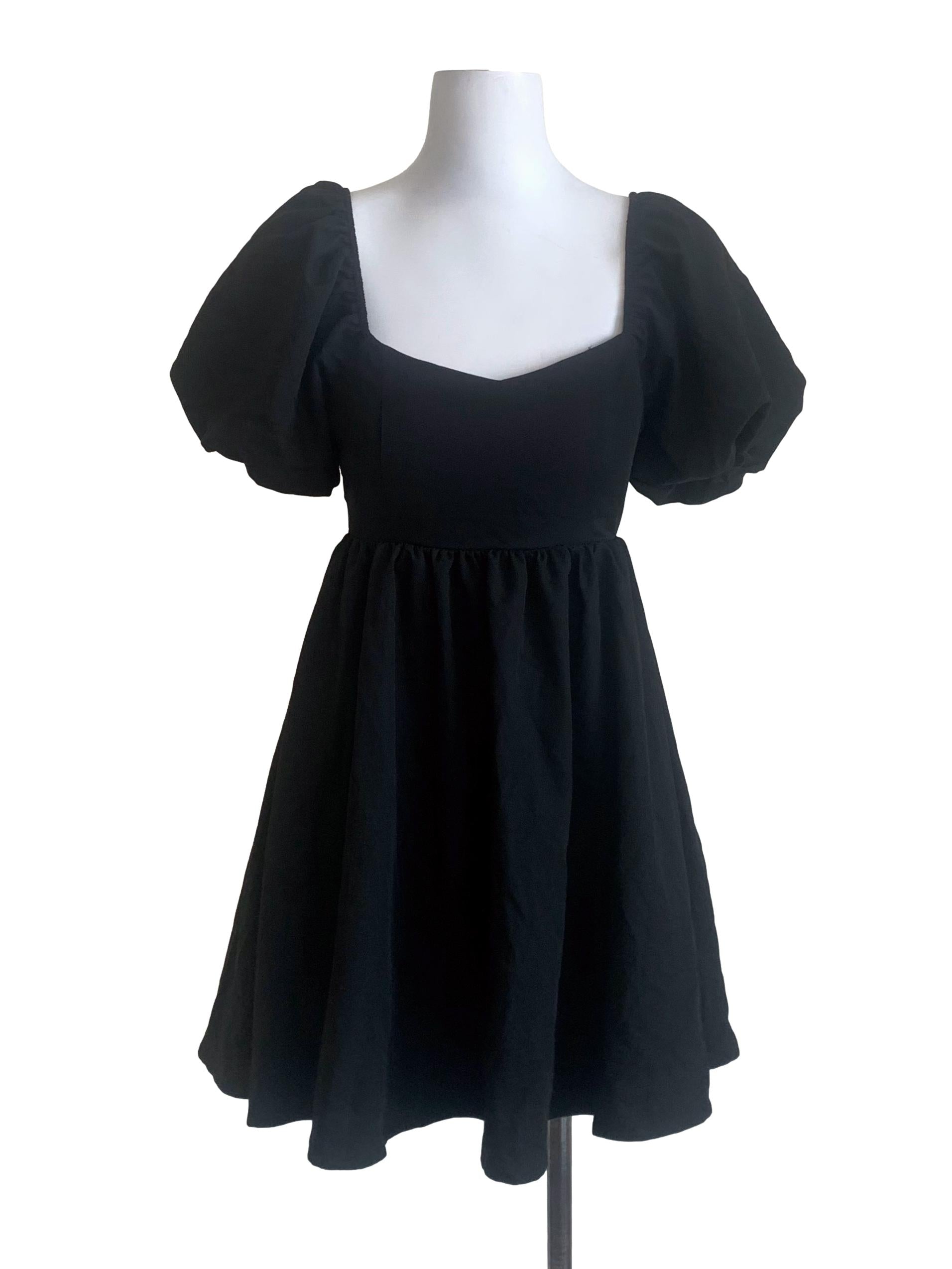 Pitch Black Peasant Dress