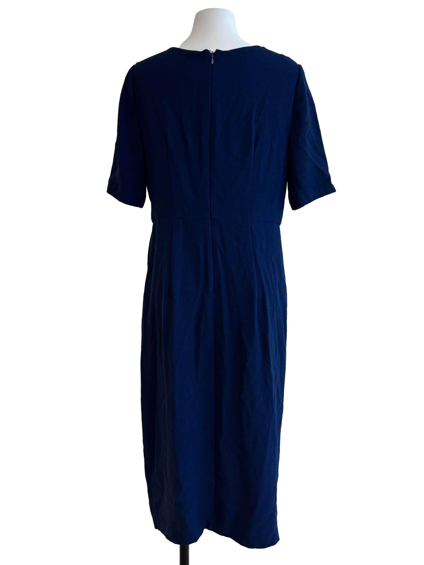 Navy Blue Surplice Sheath Dress