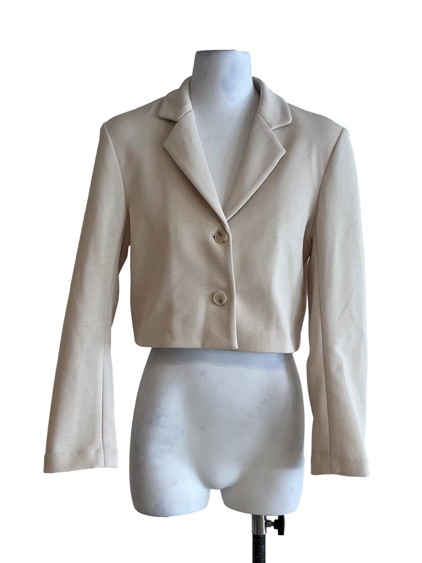 Beige Notched Collar Cropped Jacket