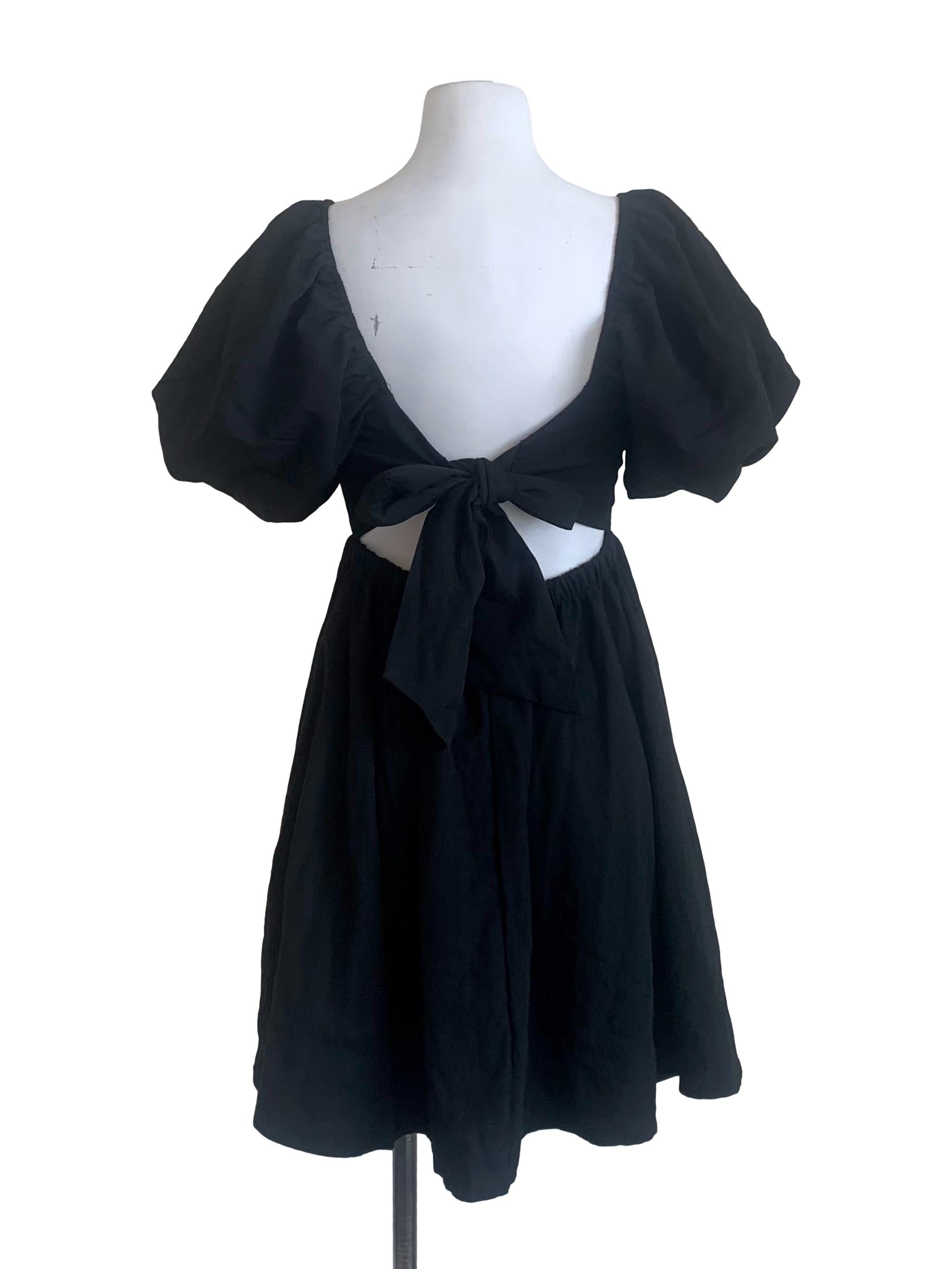 Pitch Black Peasant Dress