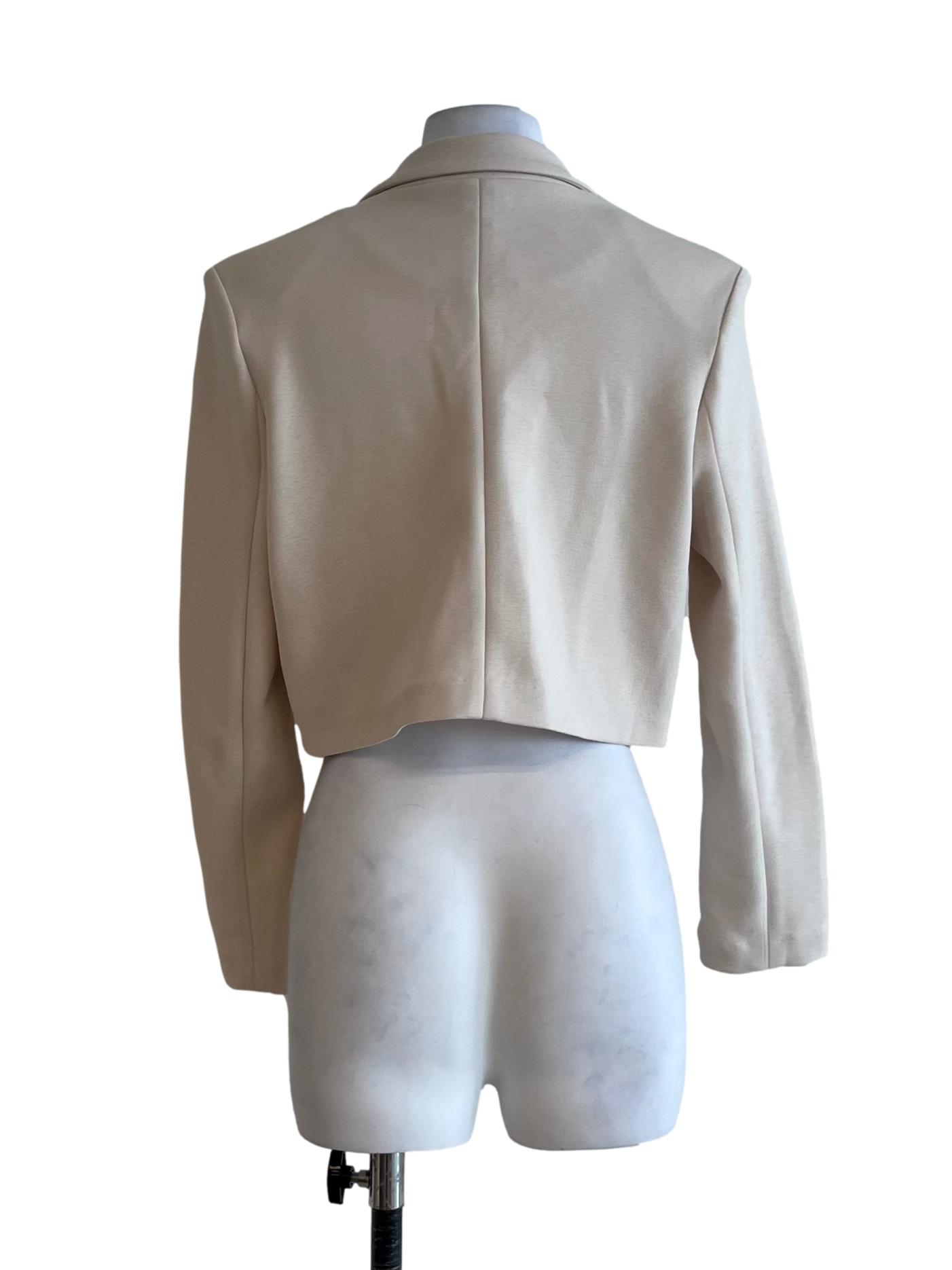 Beige Notched Collar Cropped Jacket