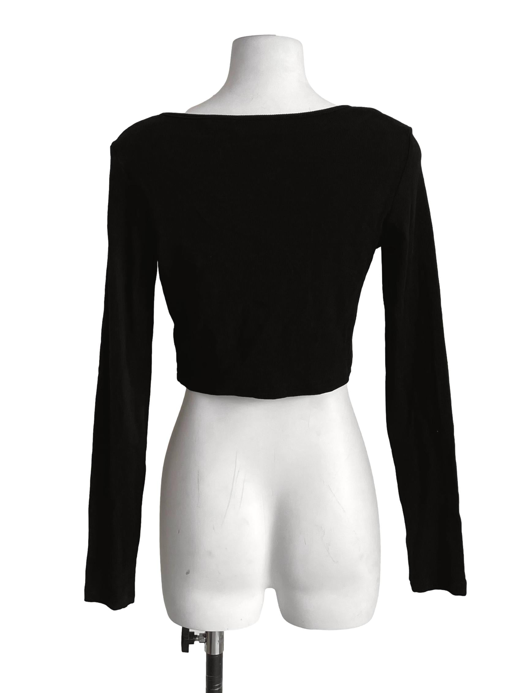 Black Square Neck Knit Crop Top YHF