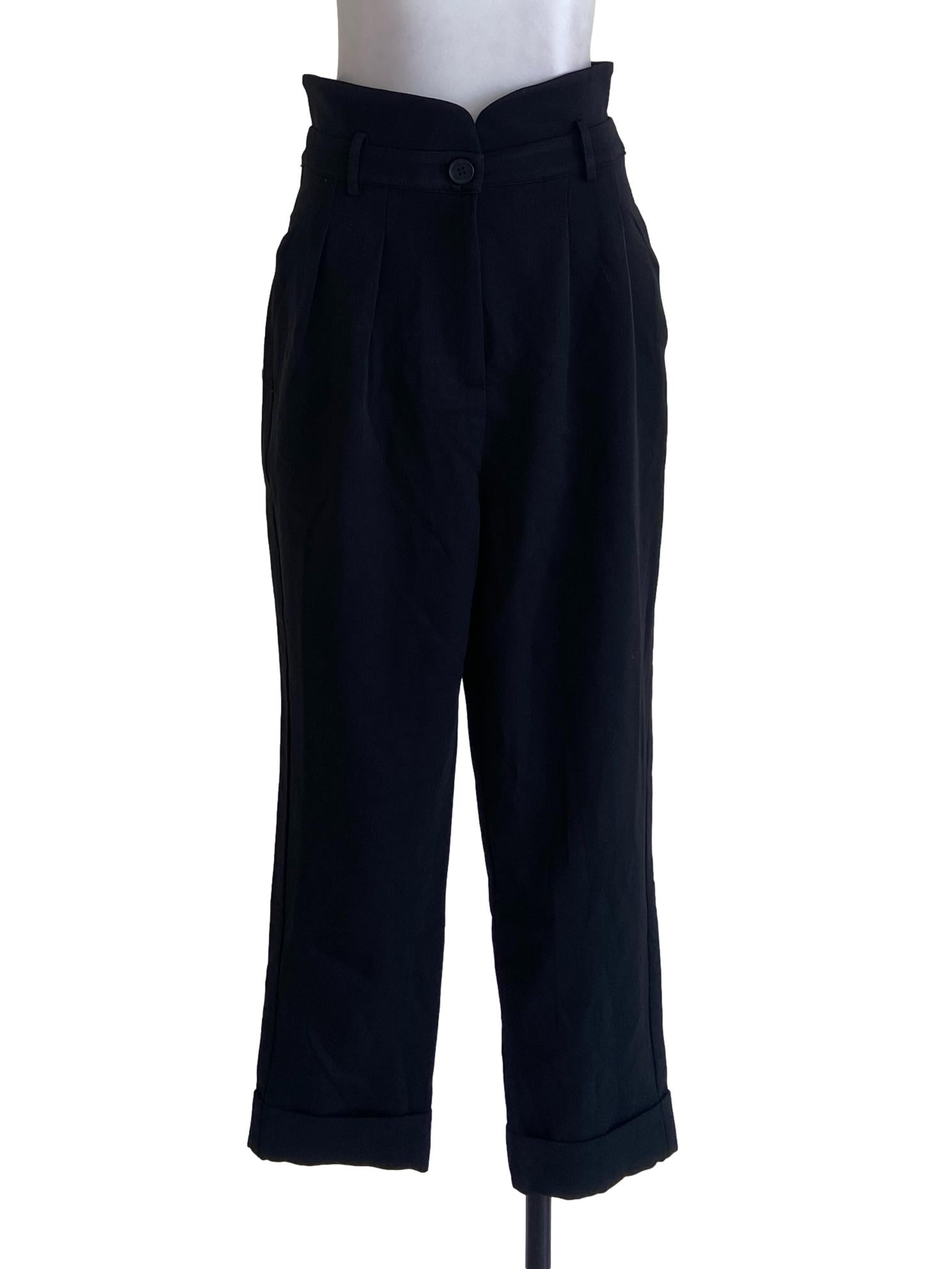 Black High Waist Fold Formal Pants