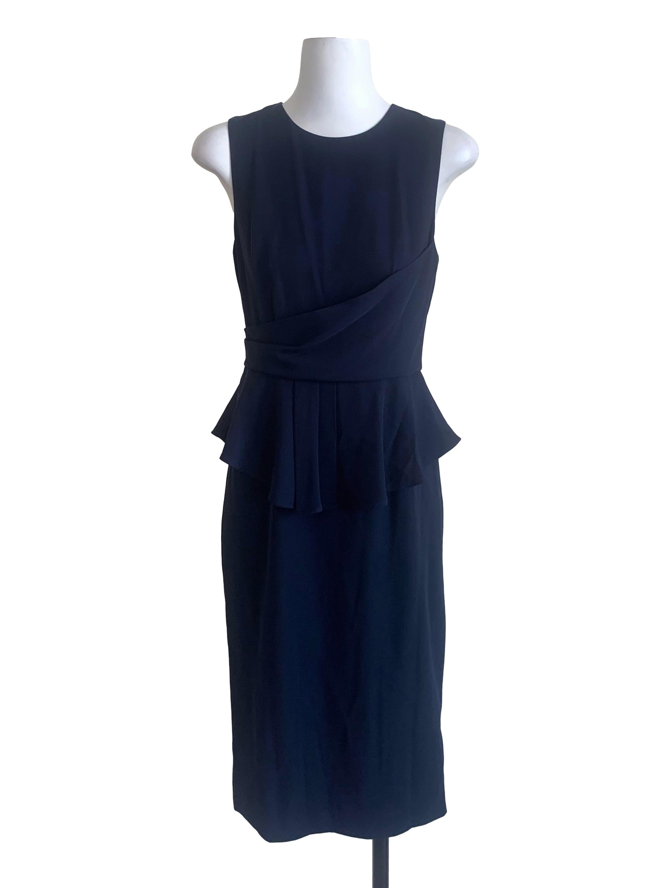 Navy Blue Round Neck Peplum Dress LB