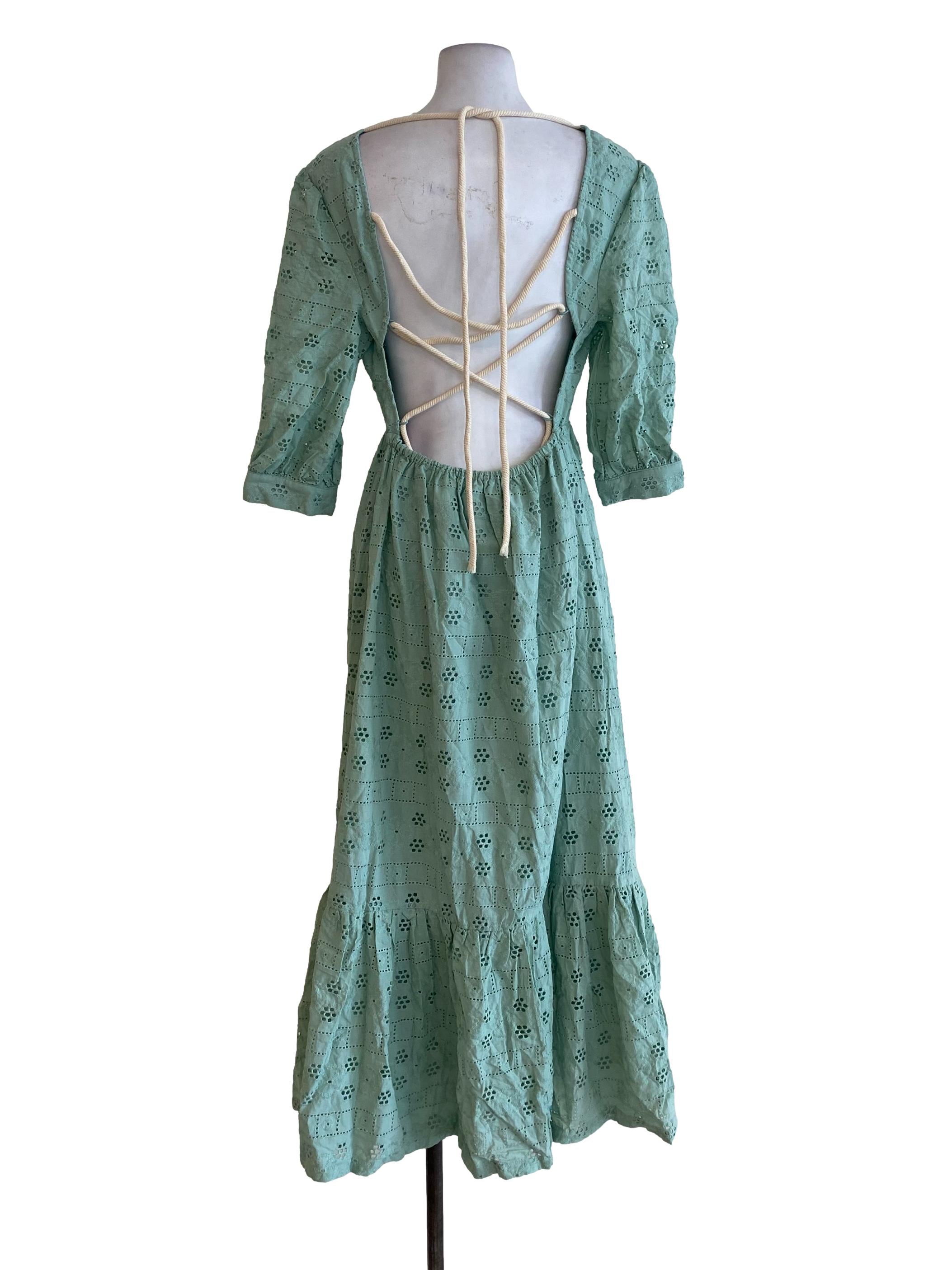 Green Embroidered Empire Dress