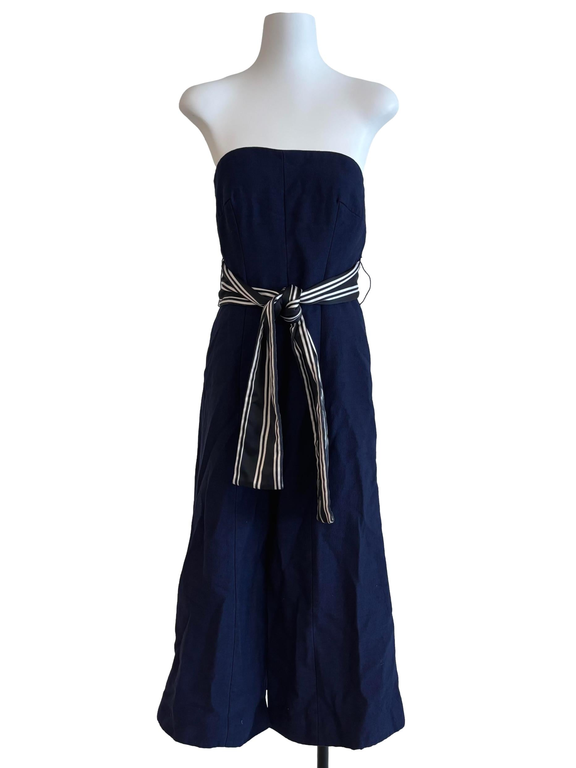 Navy Blue Strapless Midi Dress