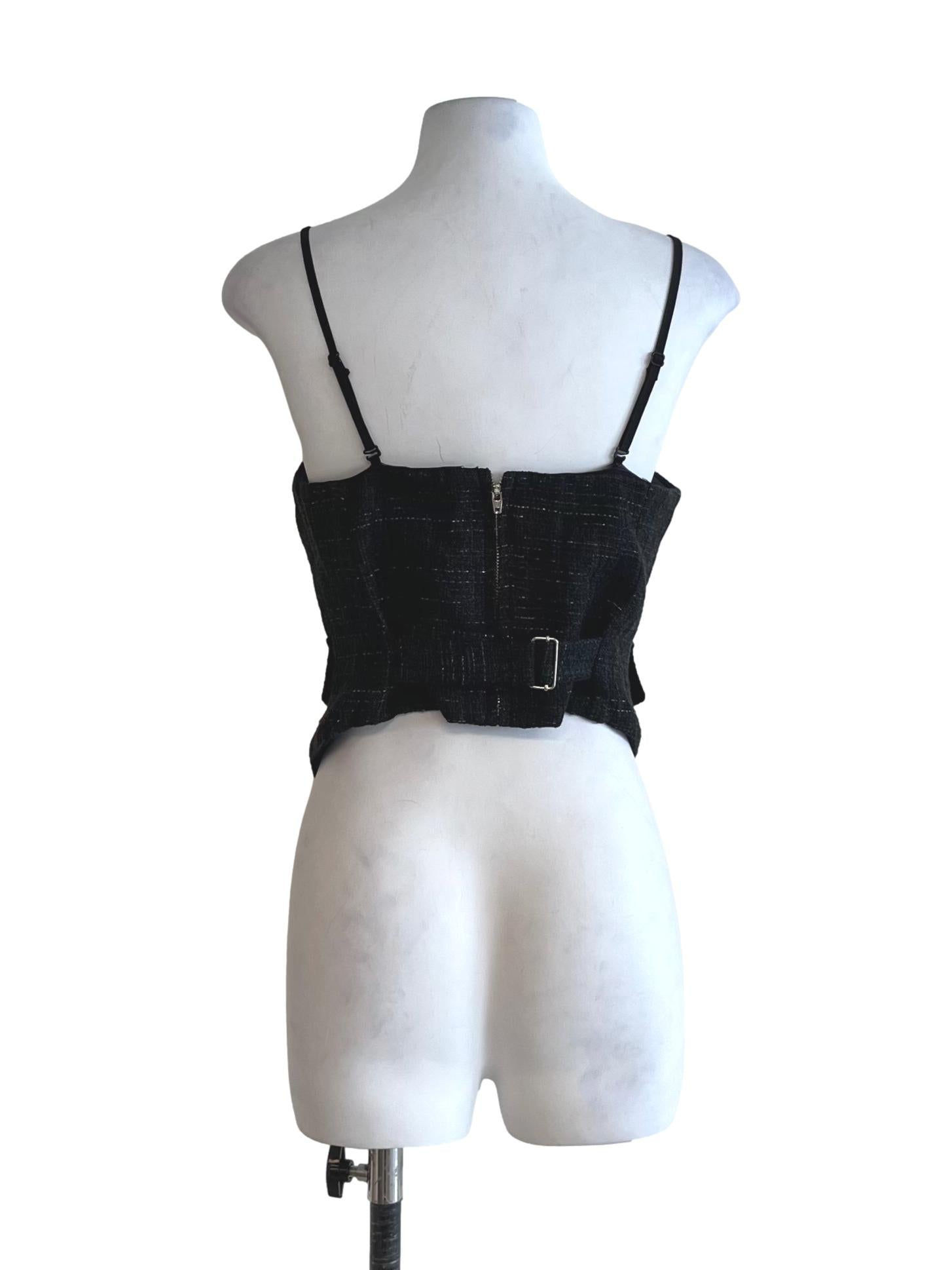 Black Spaghetti Strap Tweed Top