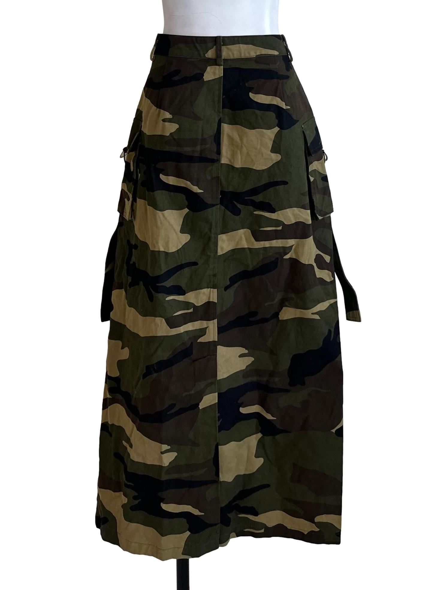 Army Green Pattern A Line Skirt