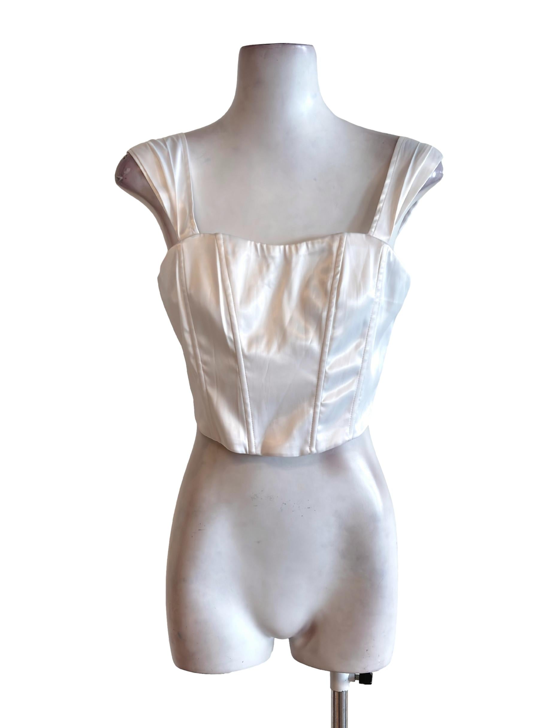 White Curve Structured Cropped Top
