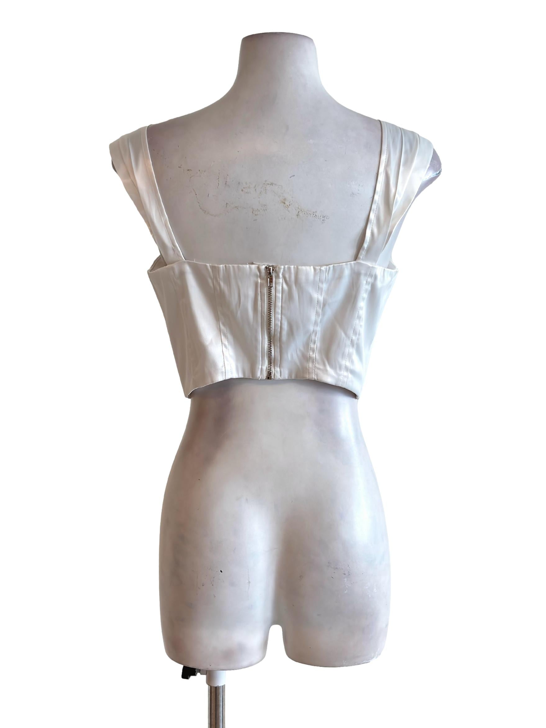 White Curve Structured Cropped Top