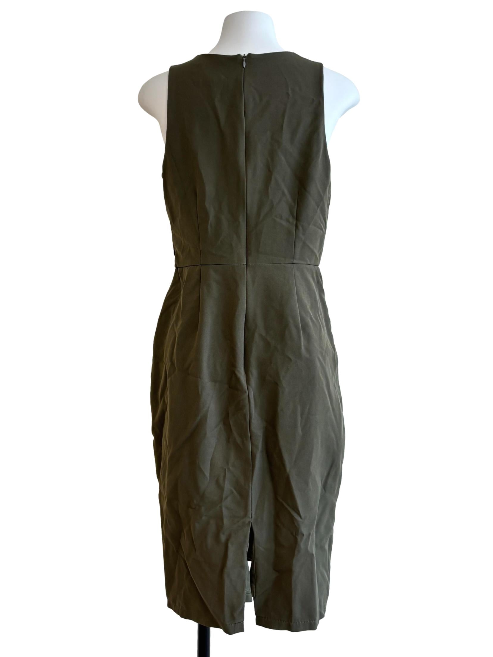 Moss Green Sleeveless Pencil Dress