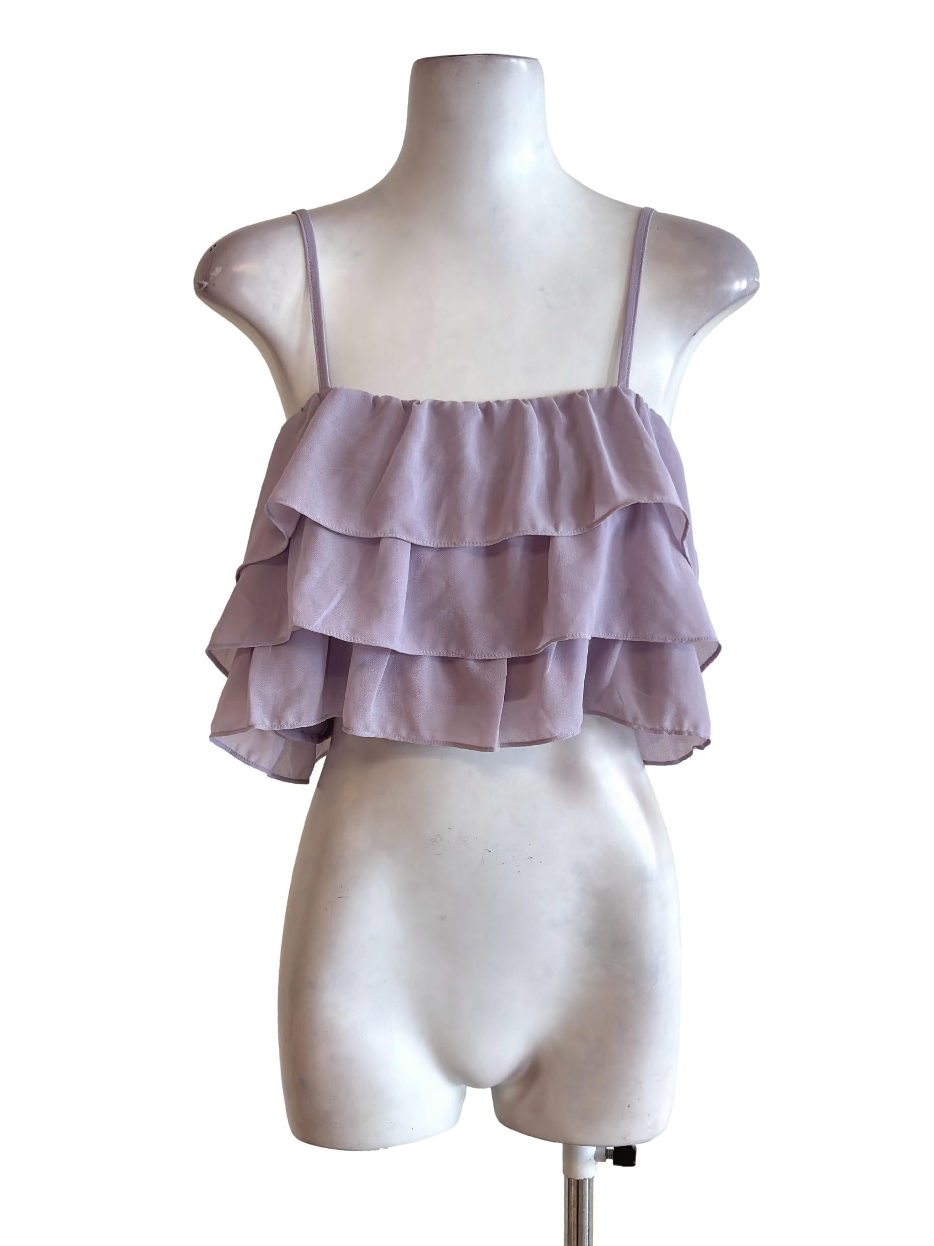 Heather Purple Layer Tiered Strappy Crop Top YHF